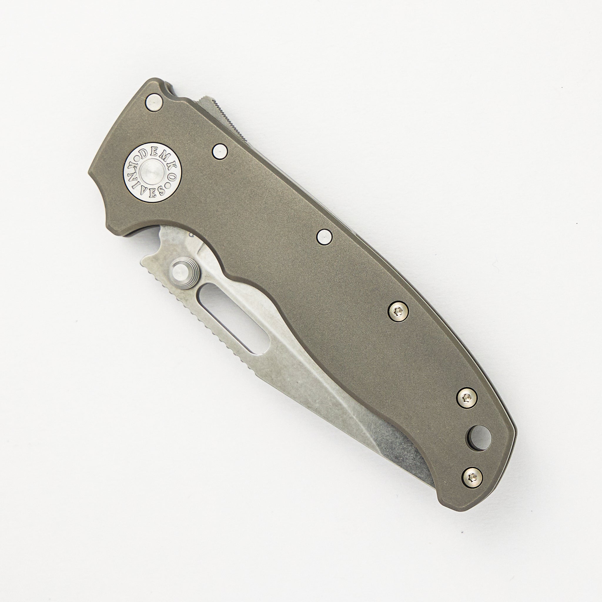 Demko Knives AD20.5 20CV Smooth Titanium Handle Clip Point Stonewash Blade