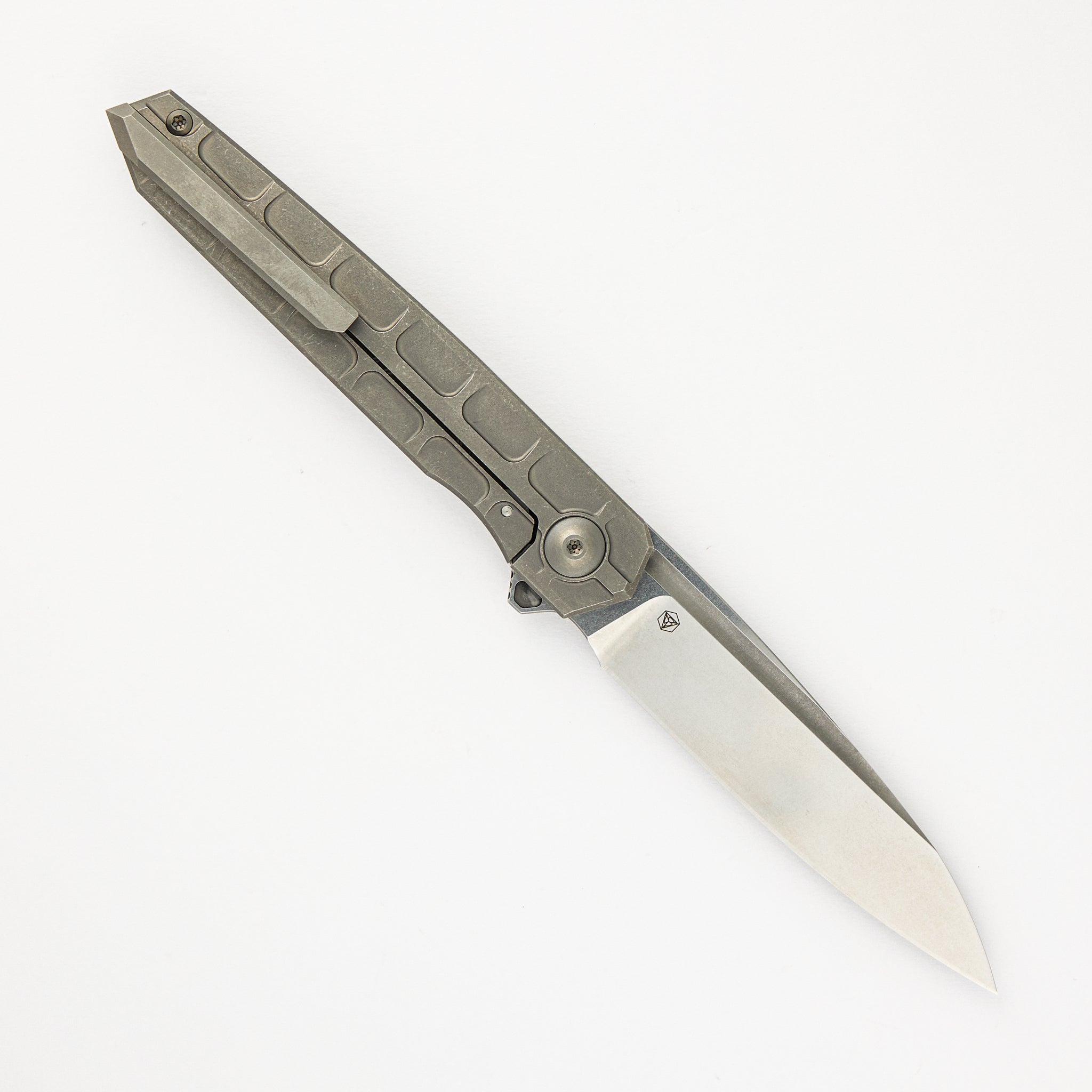 Munroe Knives Cypher Mini – Full Tech Series – Stonewashed Ti Handle – Bright Stonewashed M390 Blade
