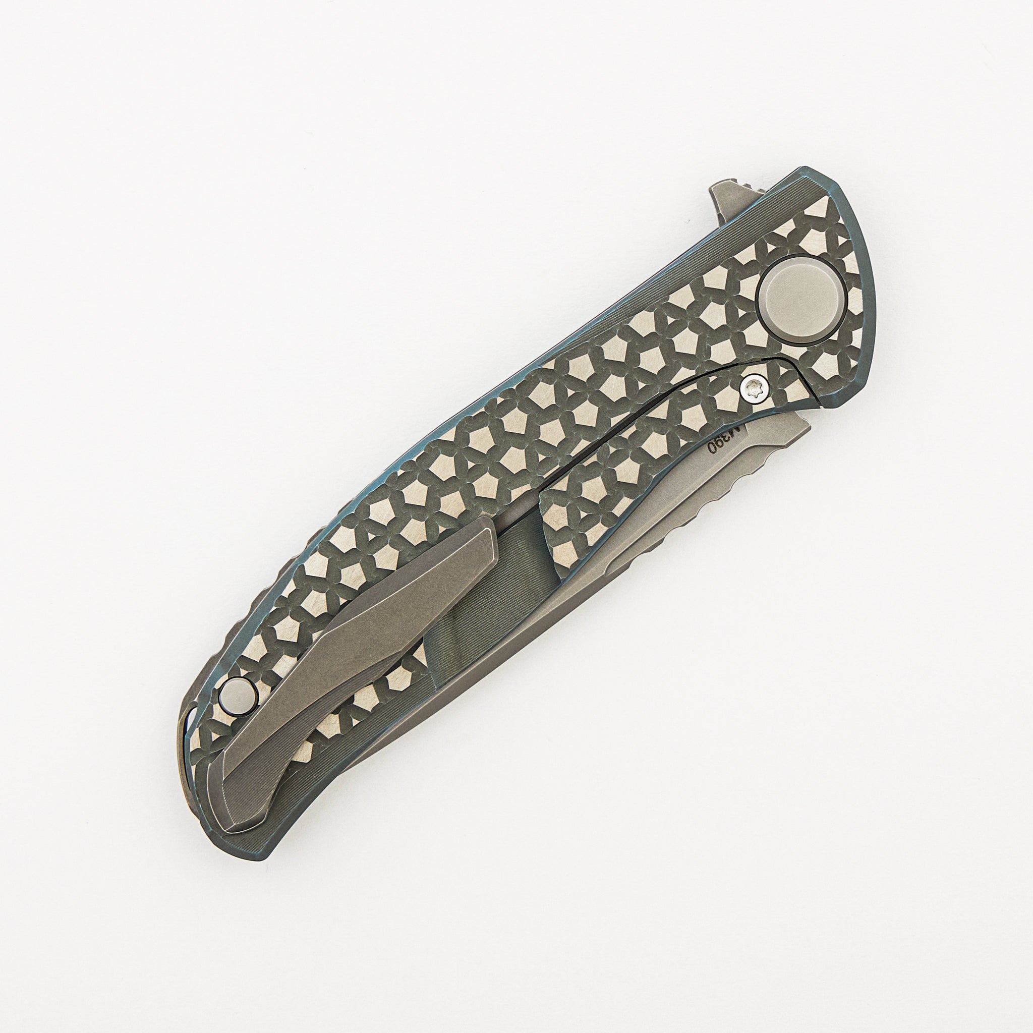 F95 Bear Pattern - Turquoise Titanium Handle - M390 Blade - MRBS
