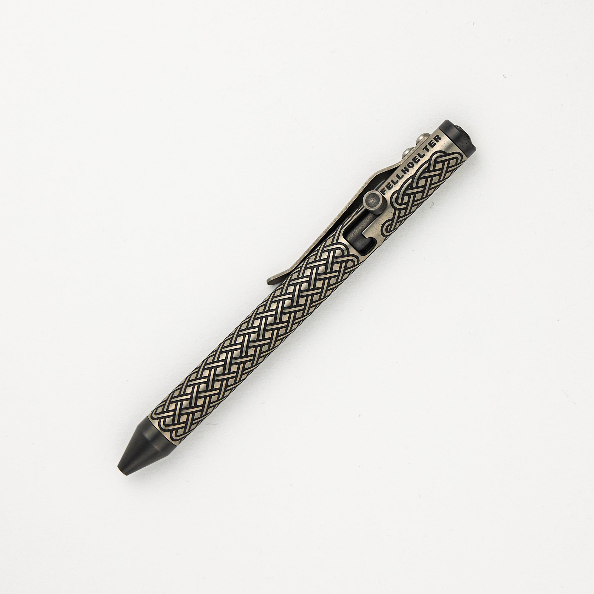 Fellhoelter/Cptn Axel G2 TiBolt Pen – "Tuxedo" Titanium Celtic With Zirconium