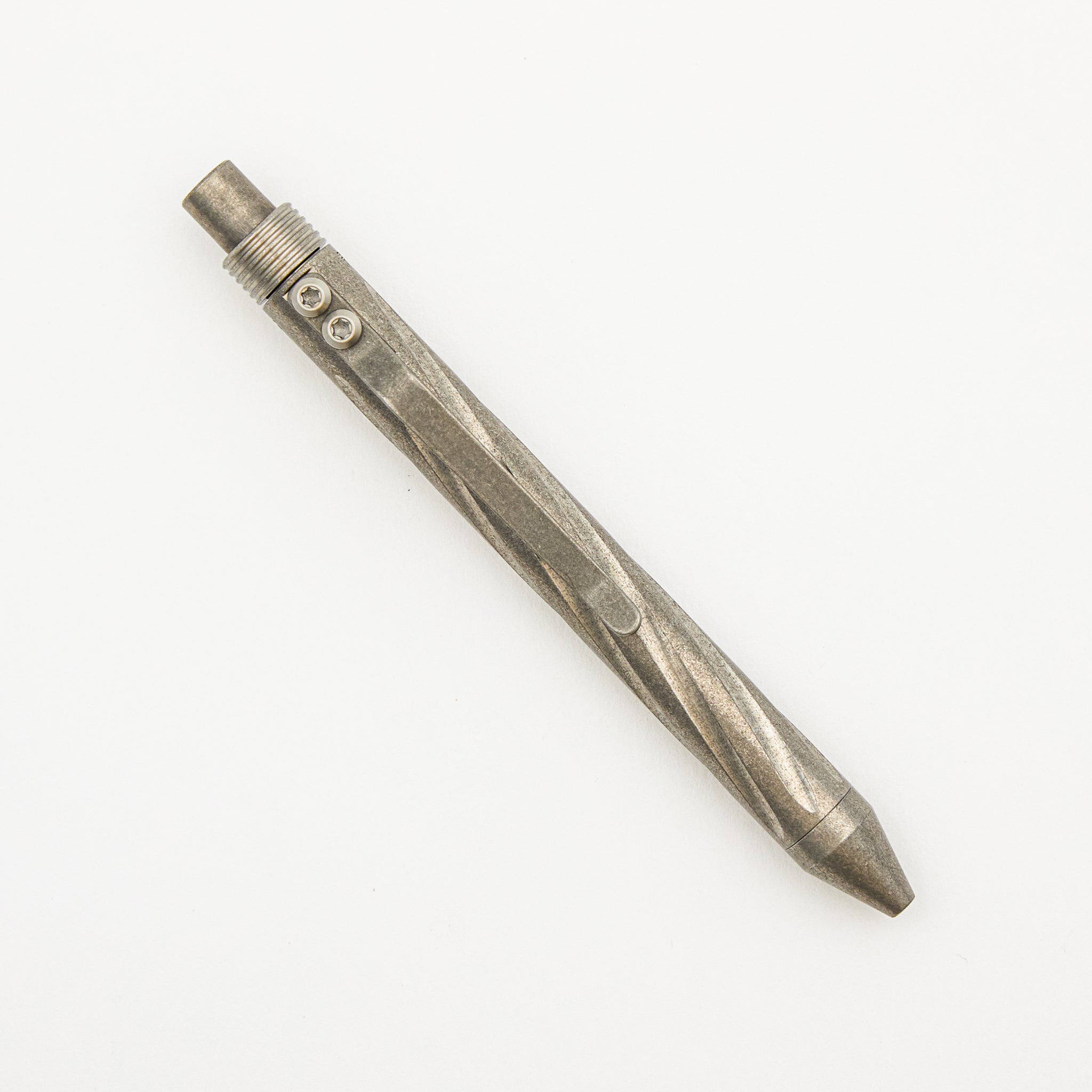 TiClicker Pen - Titanium Stonewashed Twisted Flutes