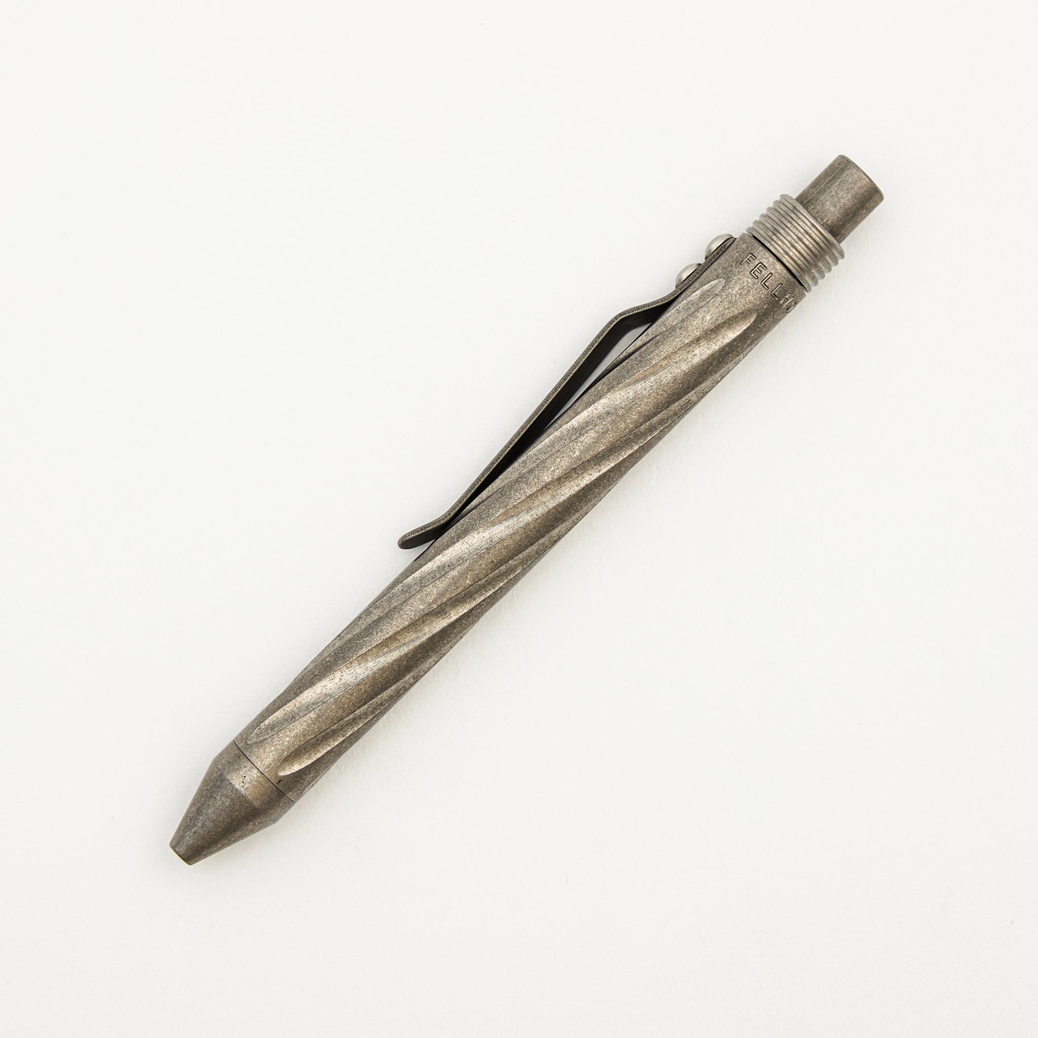 TiClicker Pen - Titanium Stonewashed Twisted Flutes