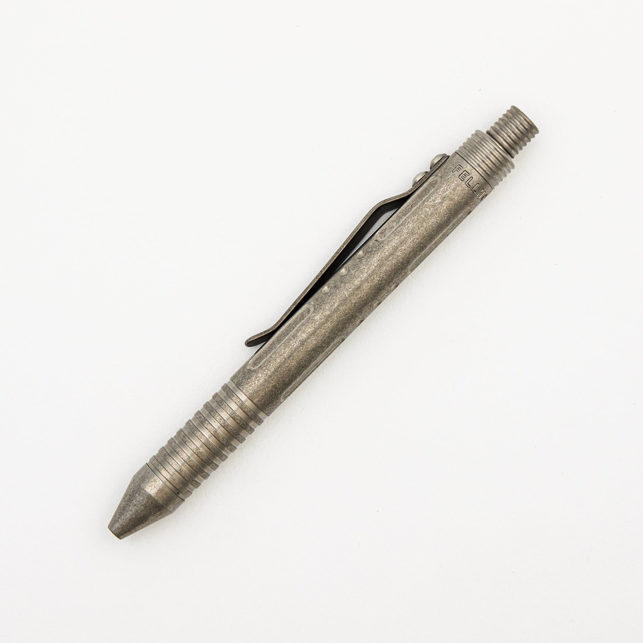 TiClicker Pen - Titanium Stonewashed W/ Slots - Divots - Grip Rings