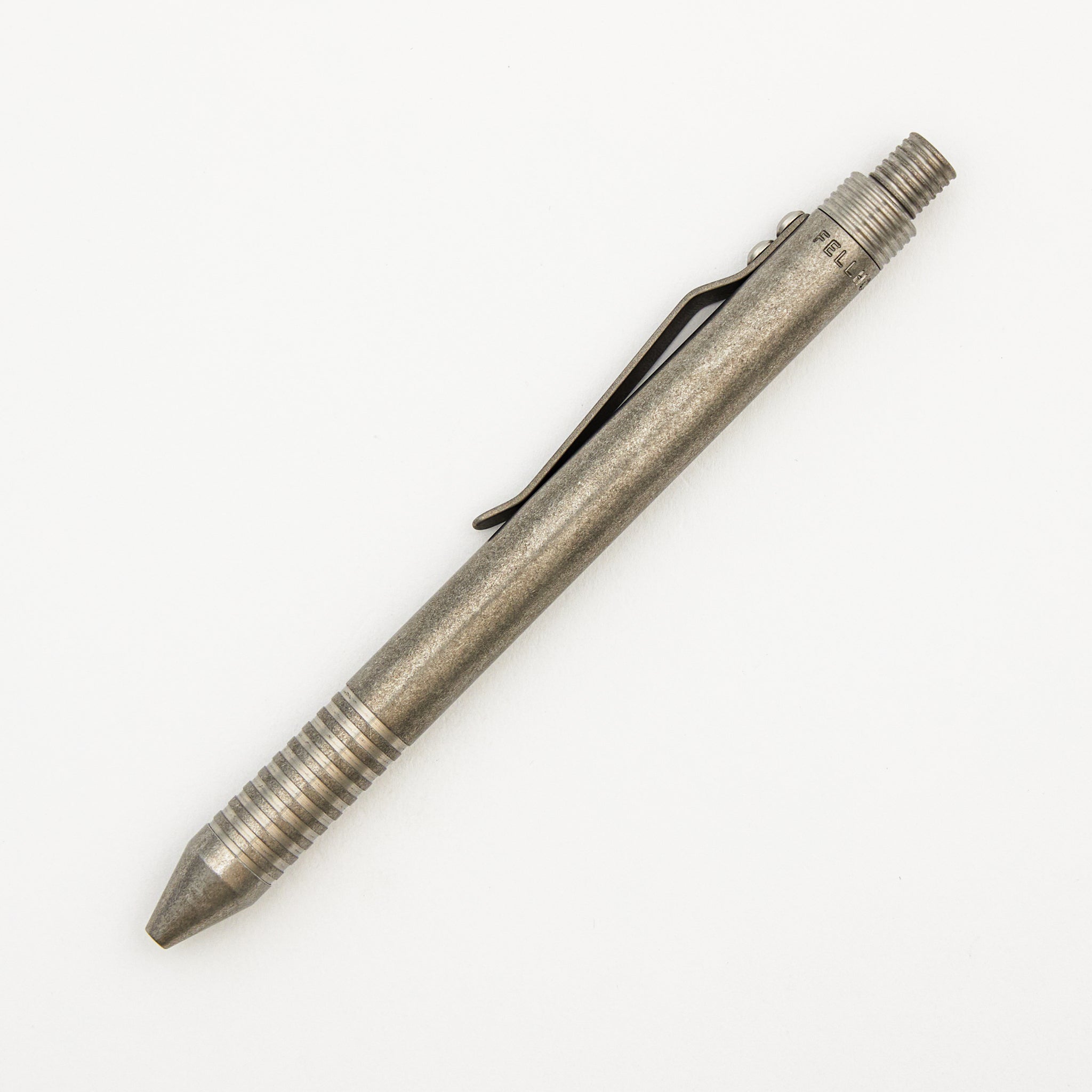Full Size TiClicker Pen - Titanium Stonewashed W/ Grip Rings