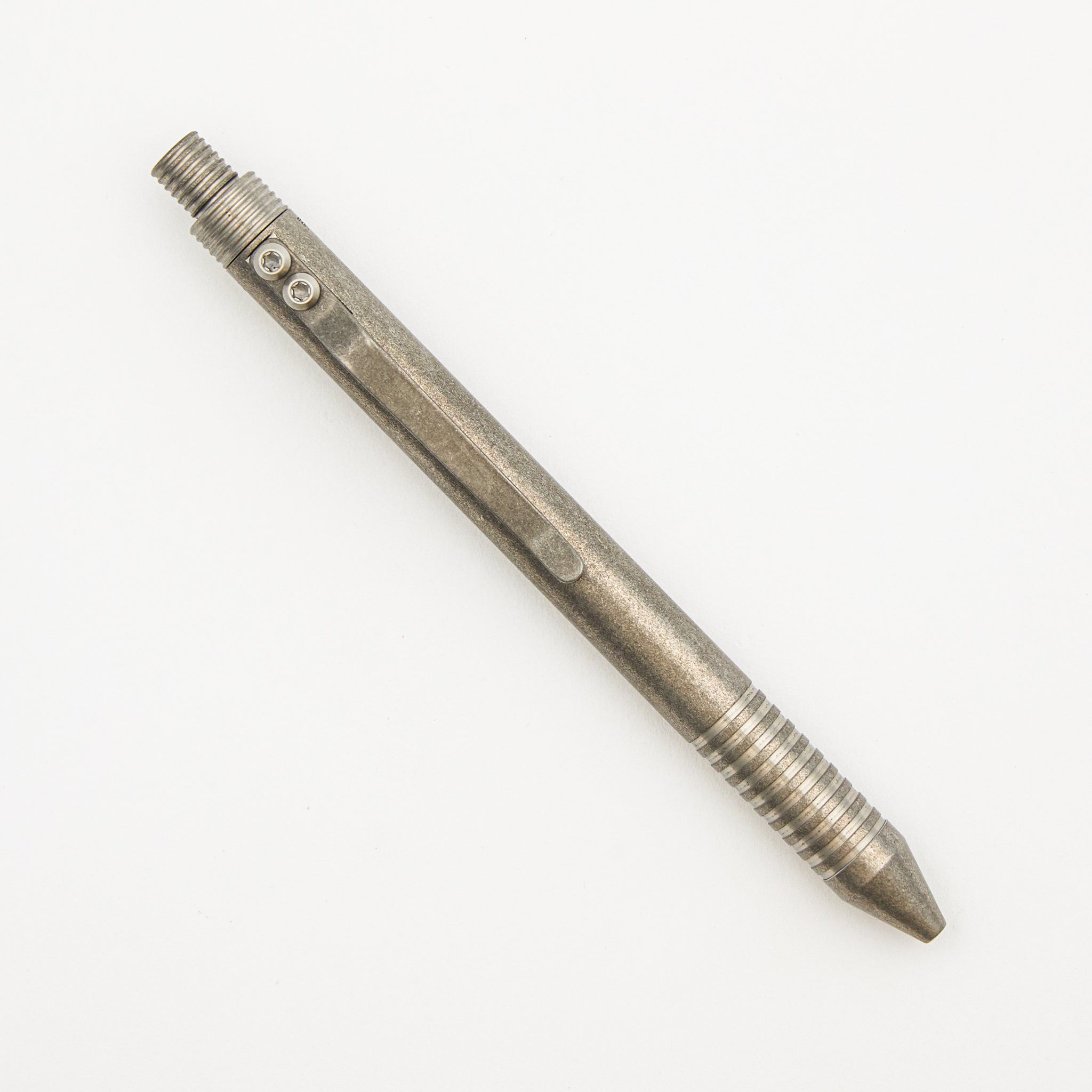 Full Size TiClicker Pen - Titanium Stonewashed W/ Grip Rings