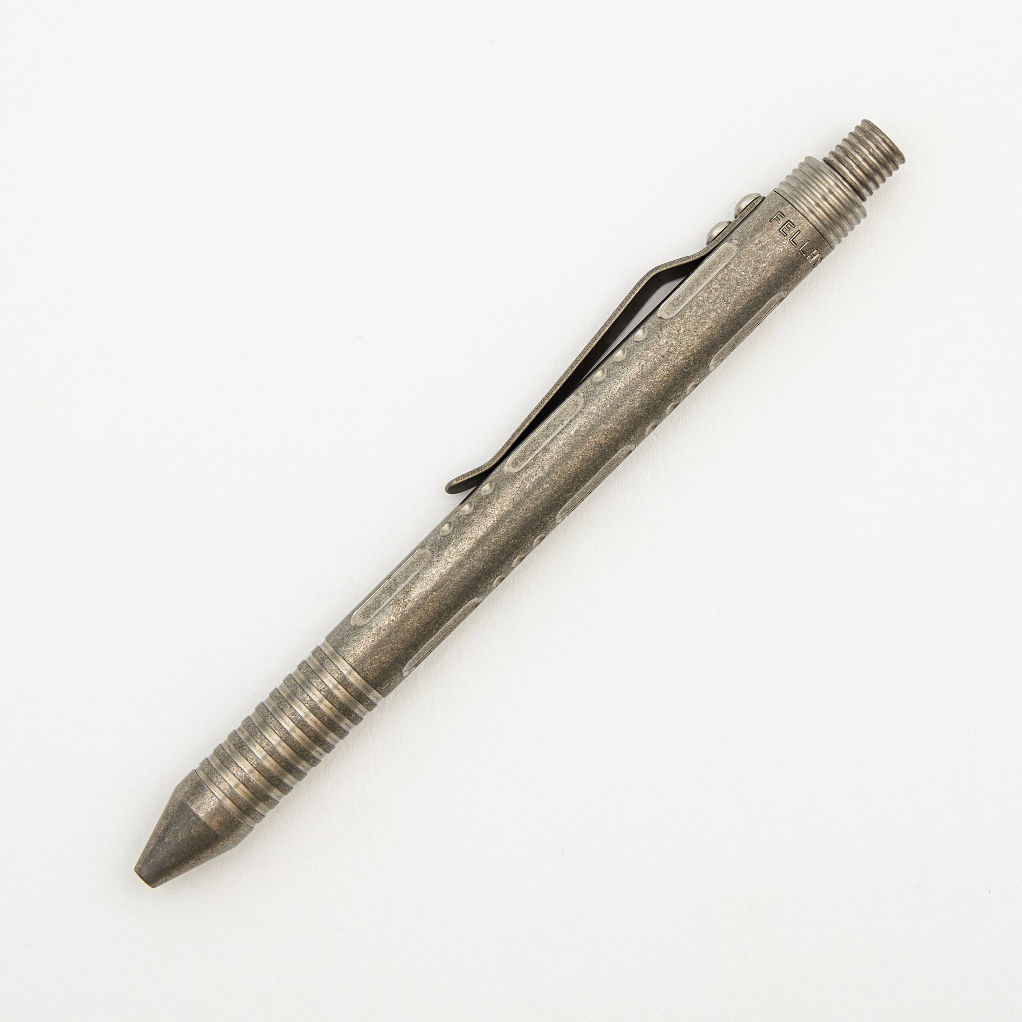 Full Size TiClicker Pen - Titanium Stonewashed W/ Slots - Divots - Grip Rings