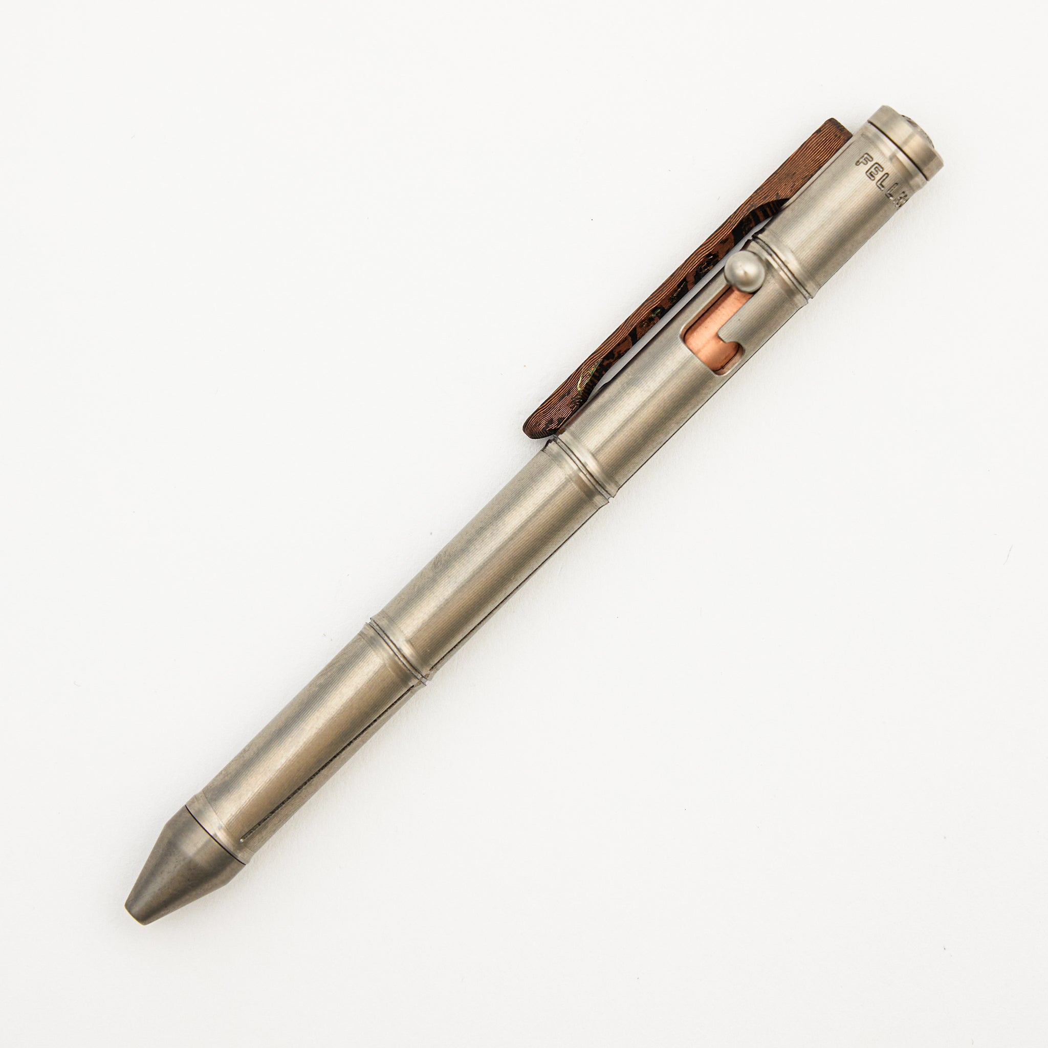 Cptn Axel Full Size TiBolt Pen - Titanium Bamboo W/ Cptns Cap - Copper Dam. Clip - Copper Bolt
