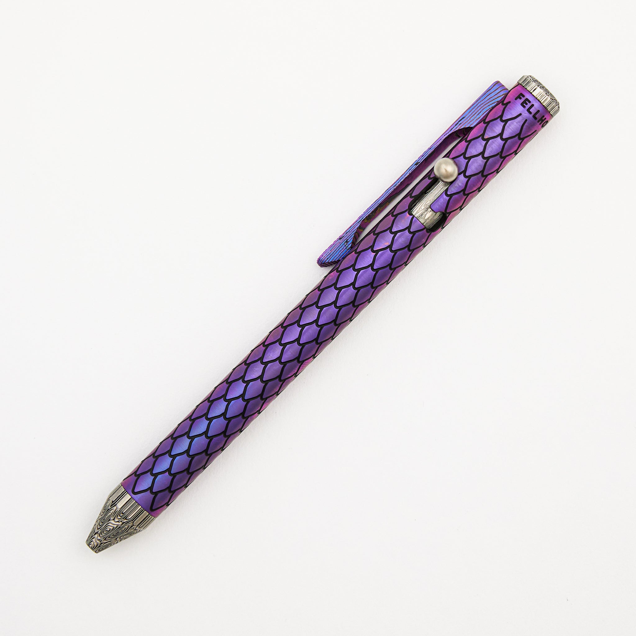 Cptn Axel Full Size TiBolt Pen - Titanium Purple Dragon W/ Damasteel Accents - ZircuTi Clip