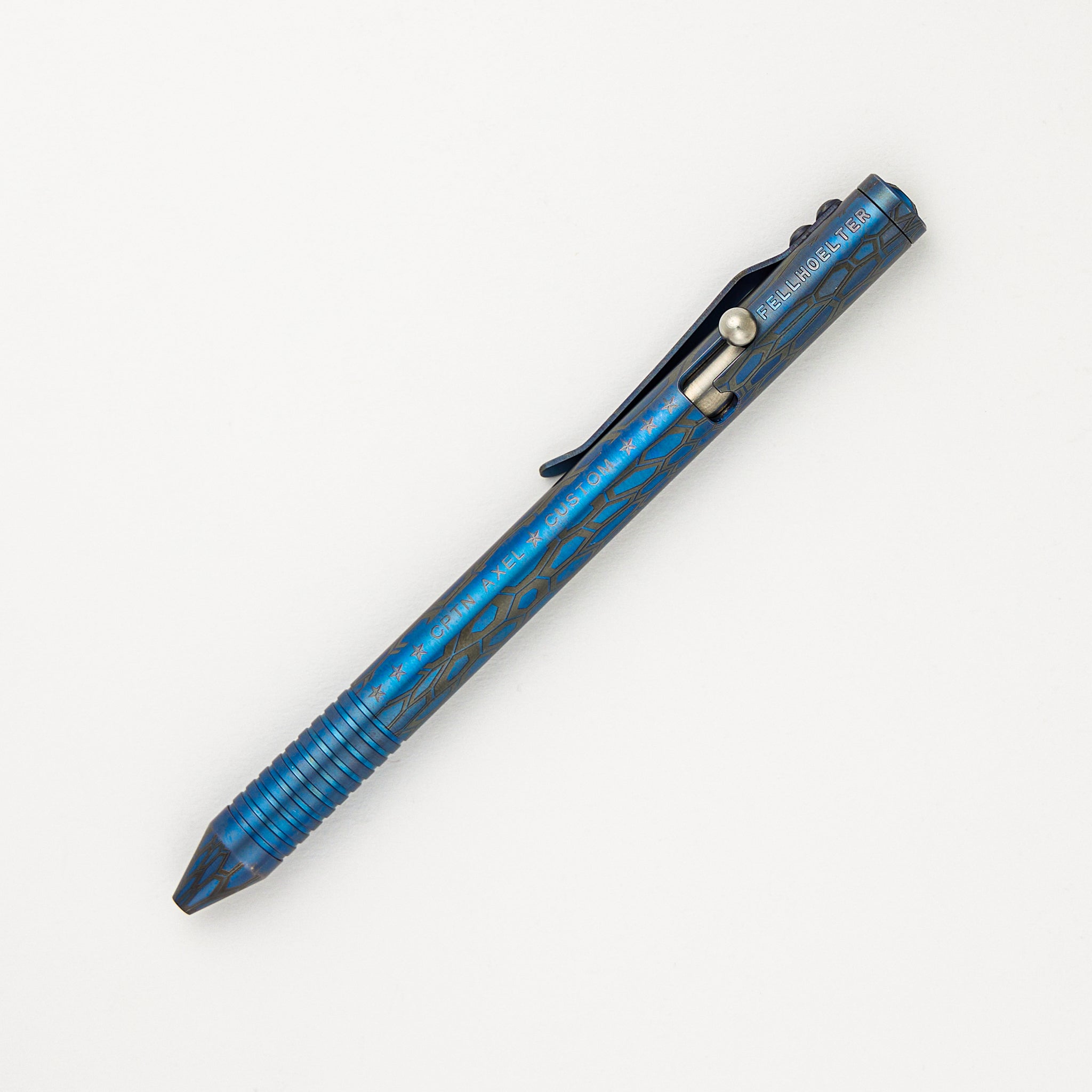 Fellhoelter/Cptn Axel Full Size TiBolt Pen - Blue "Kryptex" With Cptns Cap