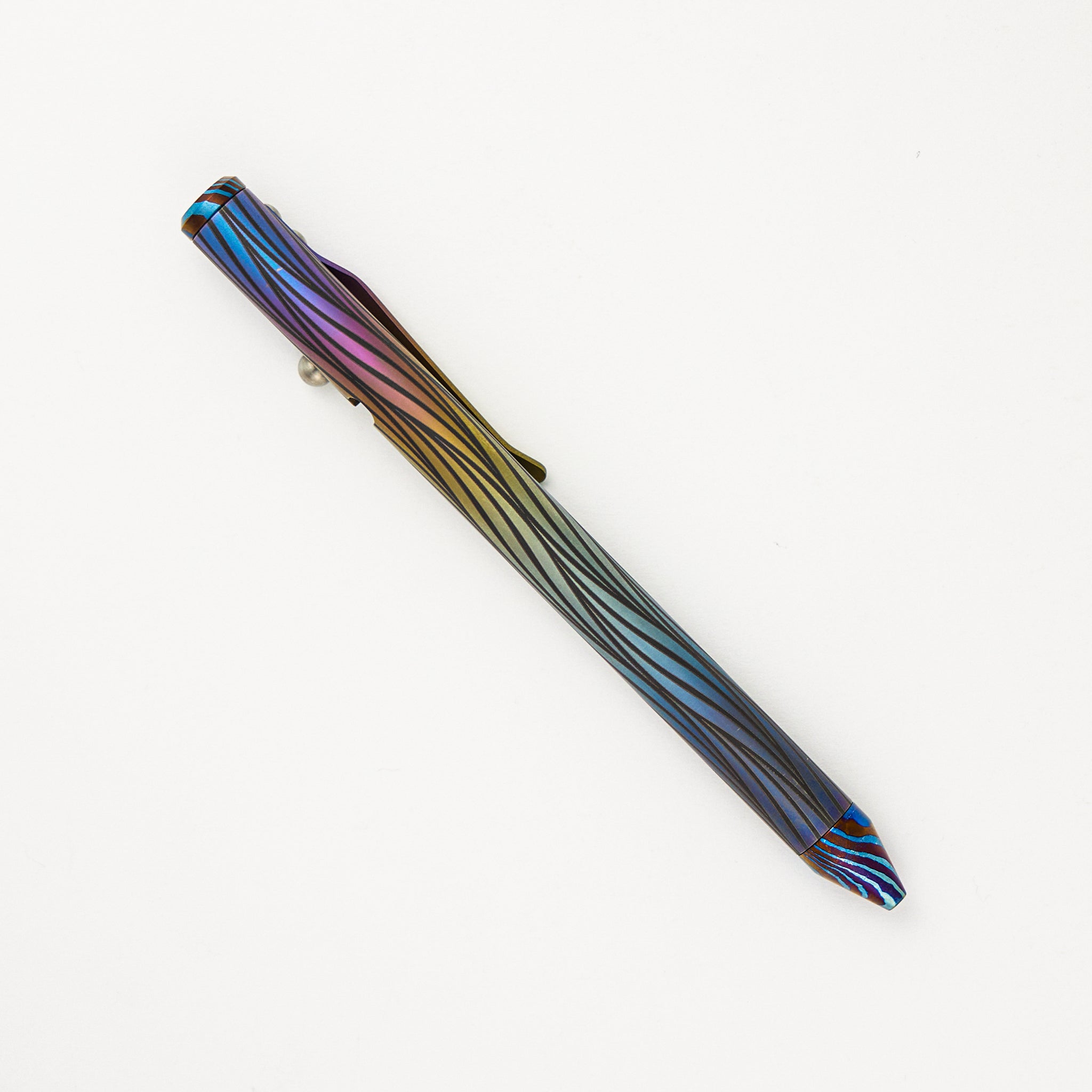 Fellhoelter/Cptn Axel Full Size TiBolt Pen - Titanium "Wavy" Rainbow With Exotic MokuTi Tip & Cap