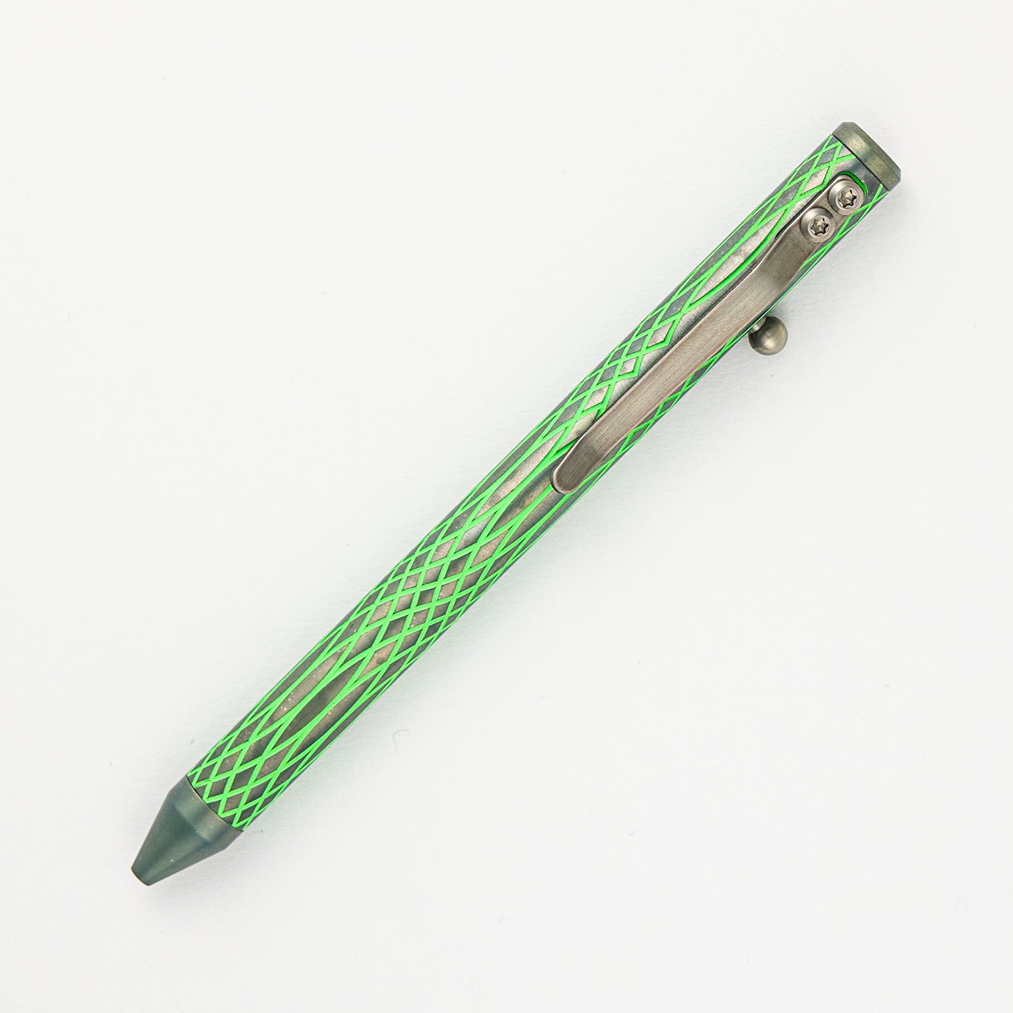 Fellhoelter/Cptn Axel Full Size TiBolt Pen - Triple Sinewave UV Green Titanium
