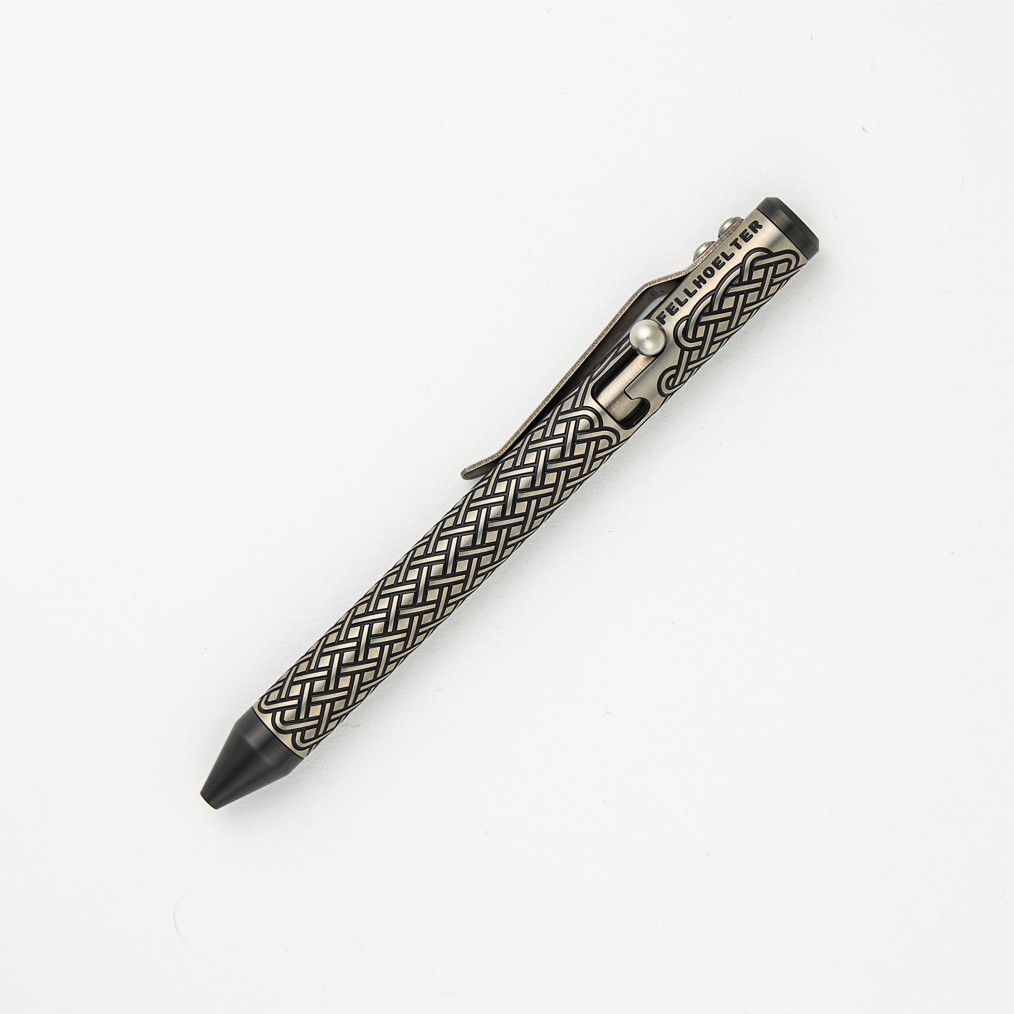 Fellhoelter/Cptn Axel G2 TiBolt Pen – "Tuxedo" Titanium Celtic With Zirconium