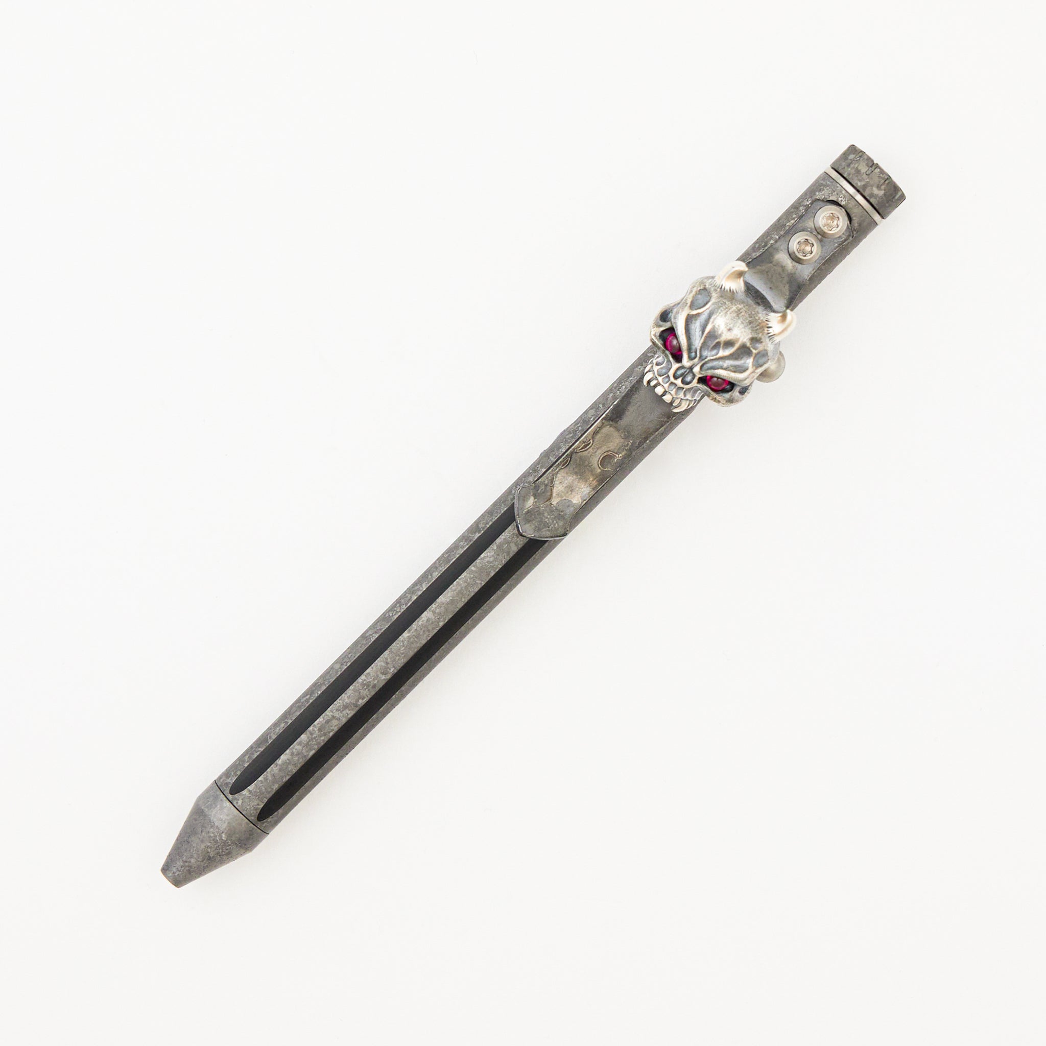Cptn Axel Full Size TiBolt Pen - CrystalTi - Steel Flame Silver Hard Hannya W/ Red Eyes Pocket Clip - Fap Cap