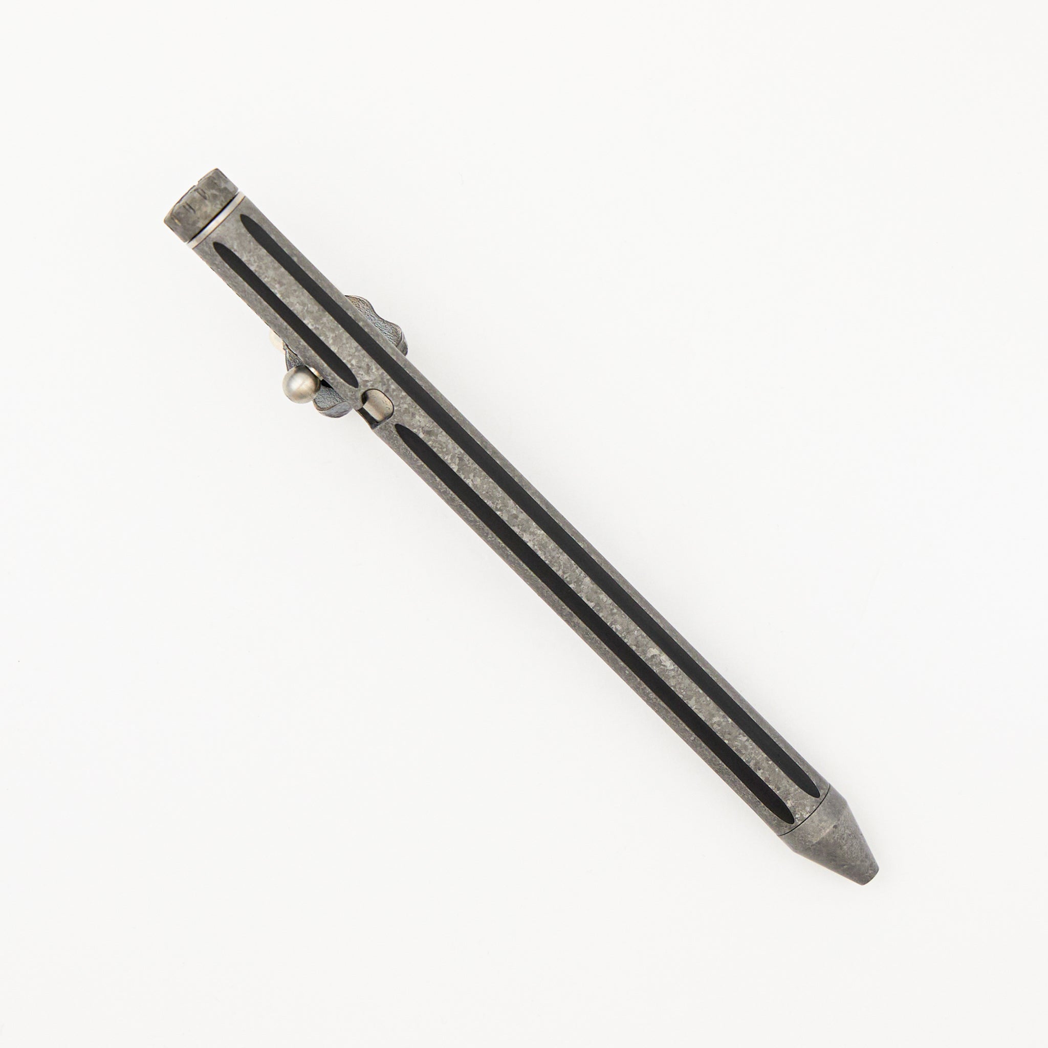Cptn Axel Full Size TiBolt Pen - CrystalTi - Steel Flame Silver Hard Hannya W/ Red Eyes Pocket Clip - Fap Cap