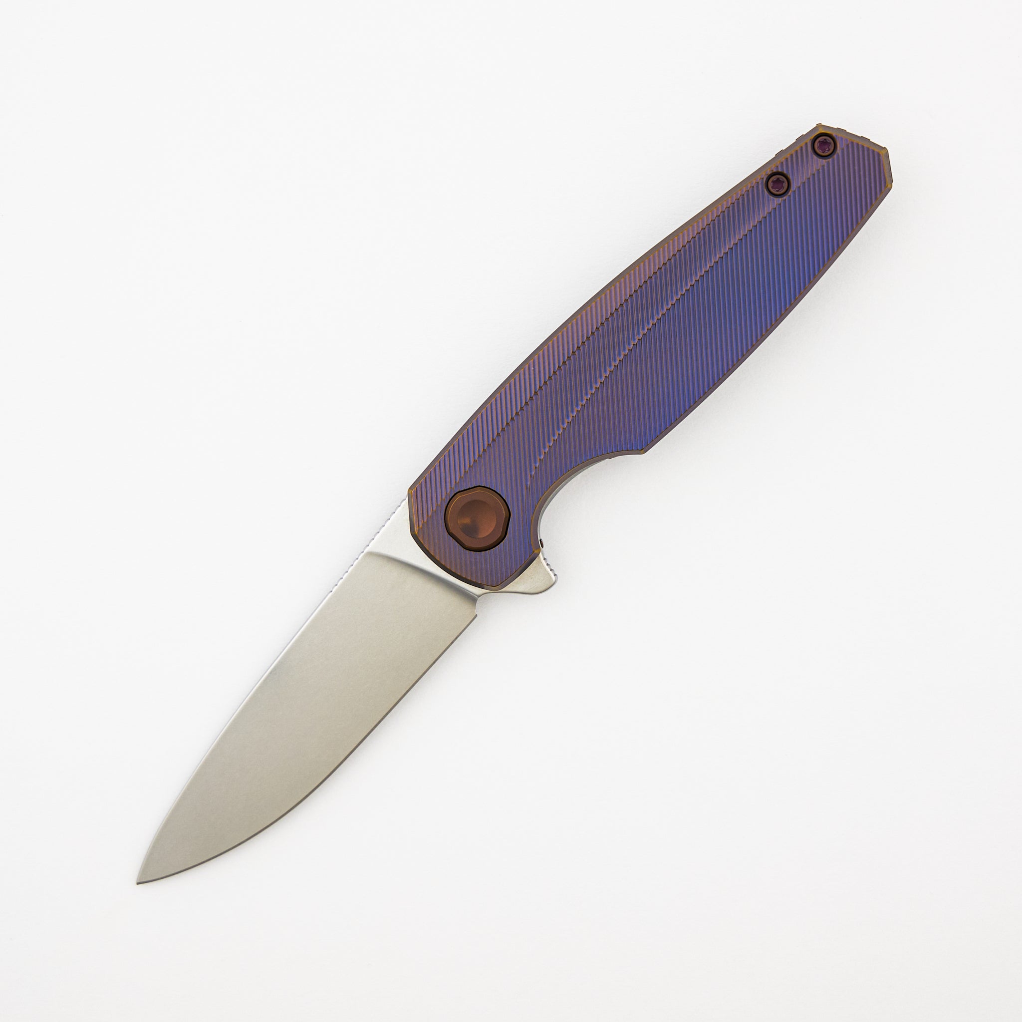 Morpheus Liner Lock - Pinstripes/Burnished/Anodized Titanium Handle - Stonewashed MagnaCut Blade
