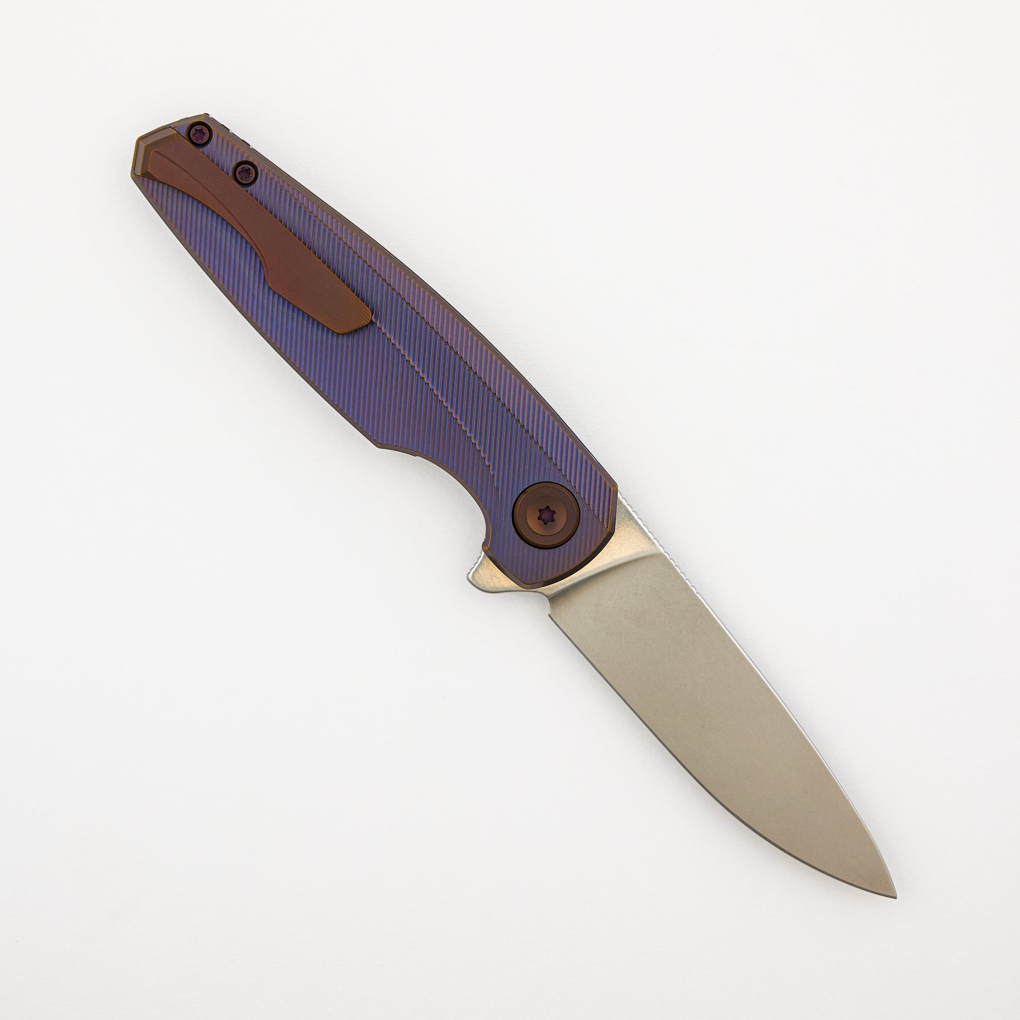 Morpheus Liner Lock - Pinstripes/Burnished/Anodized Titanium Handle - Stonewashed MagnaCut Blade