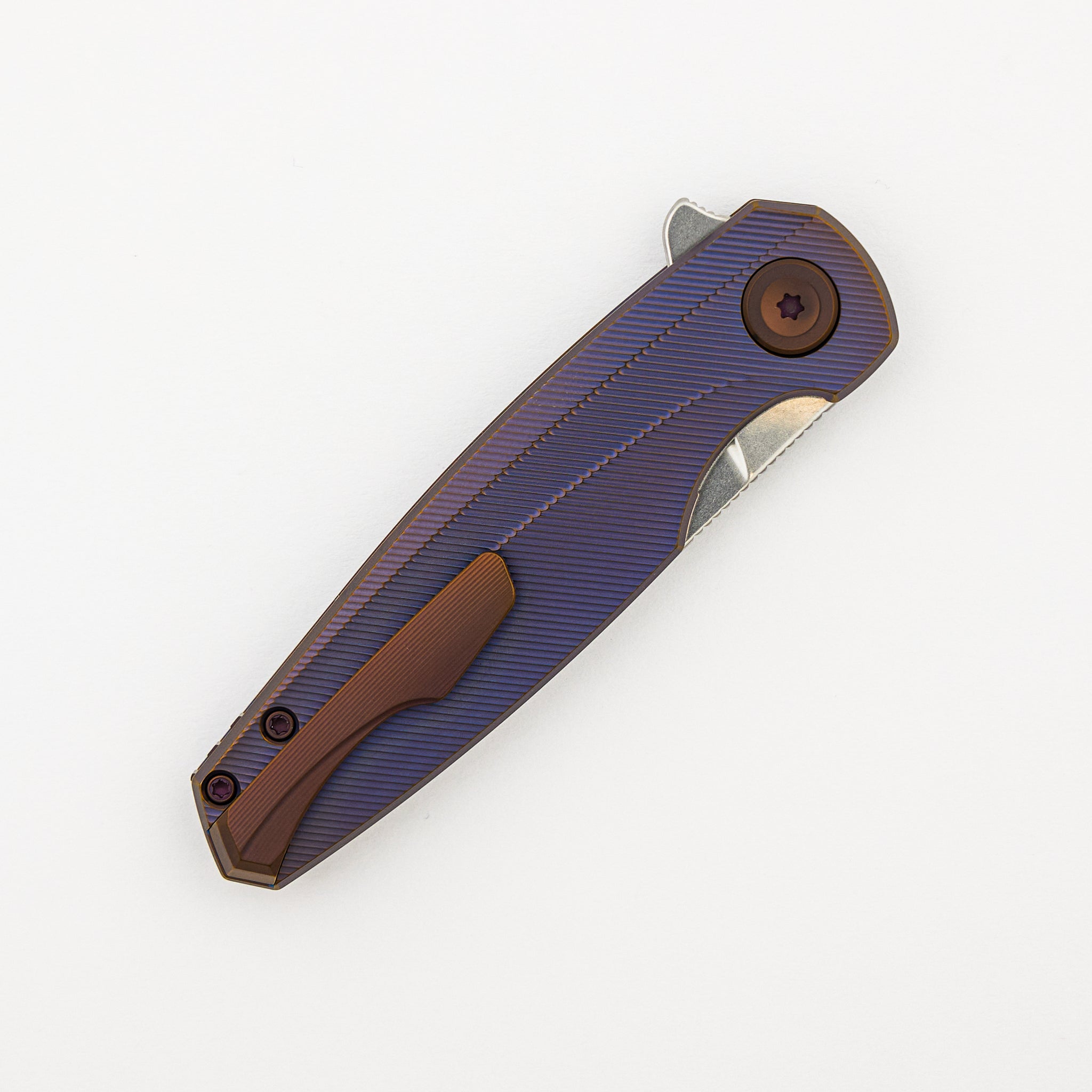 Morpheus Liner Lock - Pinstripes/Burnished/Anodized Titanium Handle - Stonewashed MagnaCut Blade