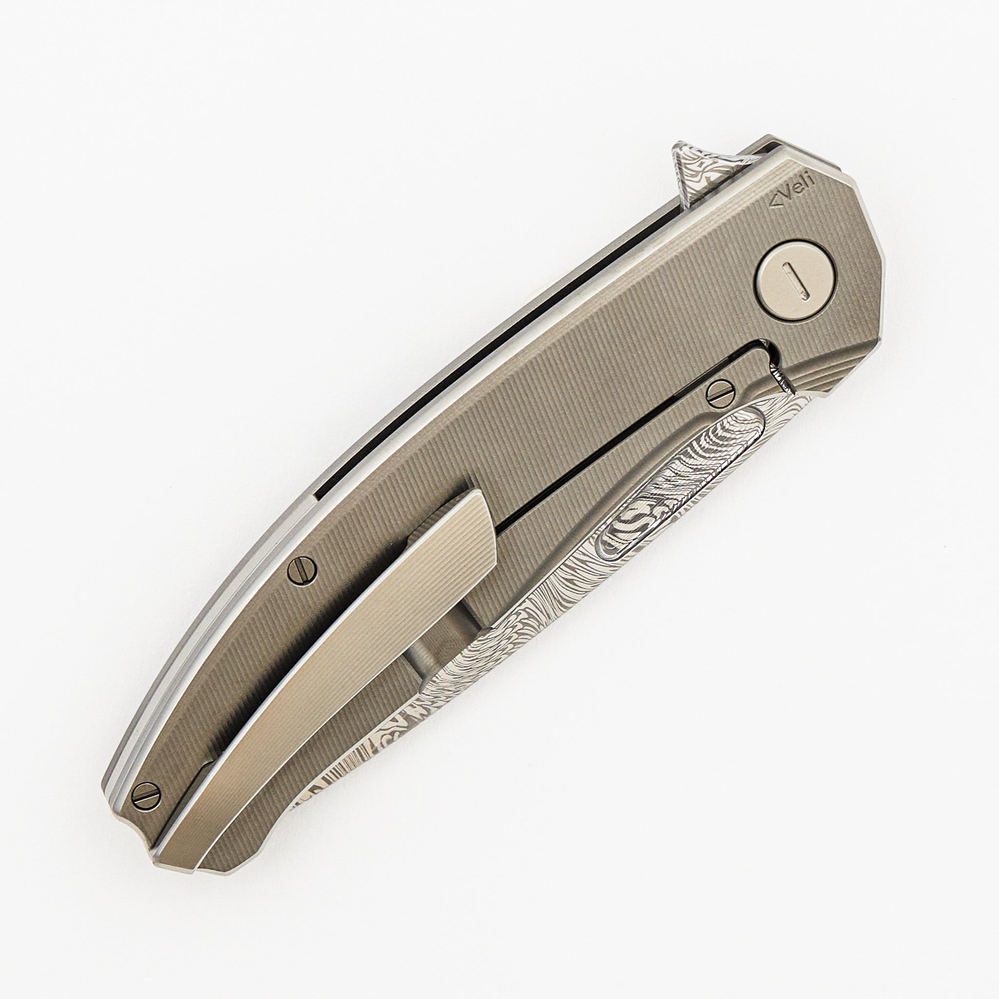 Mini Veli - Textured Titanium Handle - Damasteel Grabak Blade