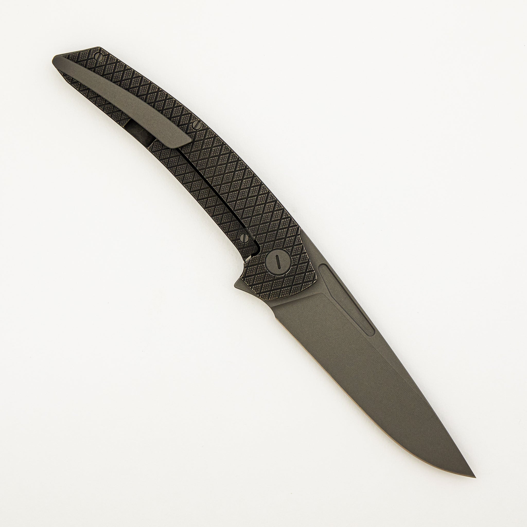 Model T Gen. 2 - Titanium Handle W/ Salmiakki Milling - RWL-34 Blade - Blasted Accents