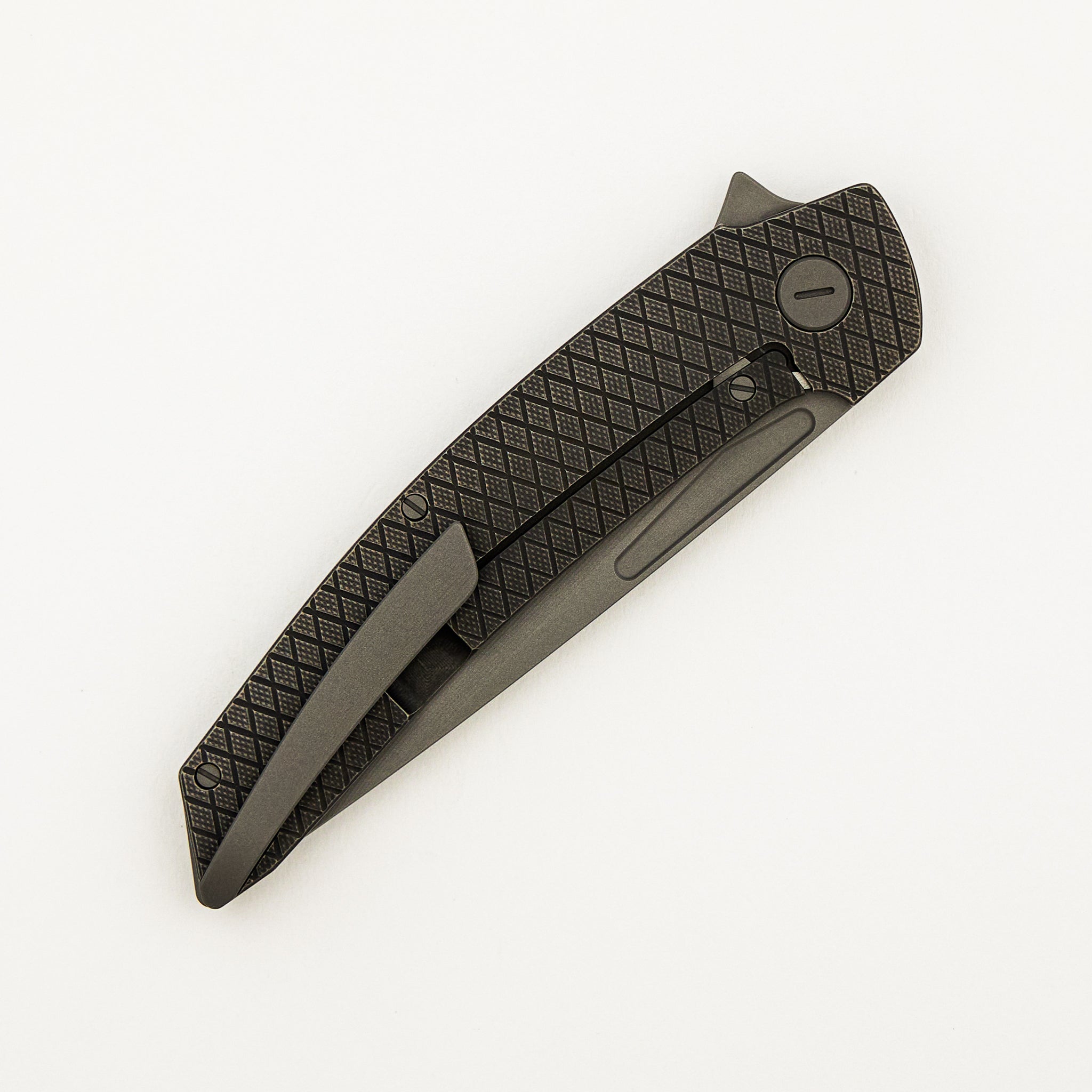Model T Gen. 2 - Titanium Handle W/ Salmiakki Milling - RWL-34 Blade - Blasted Accents