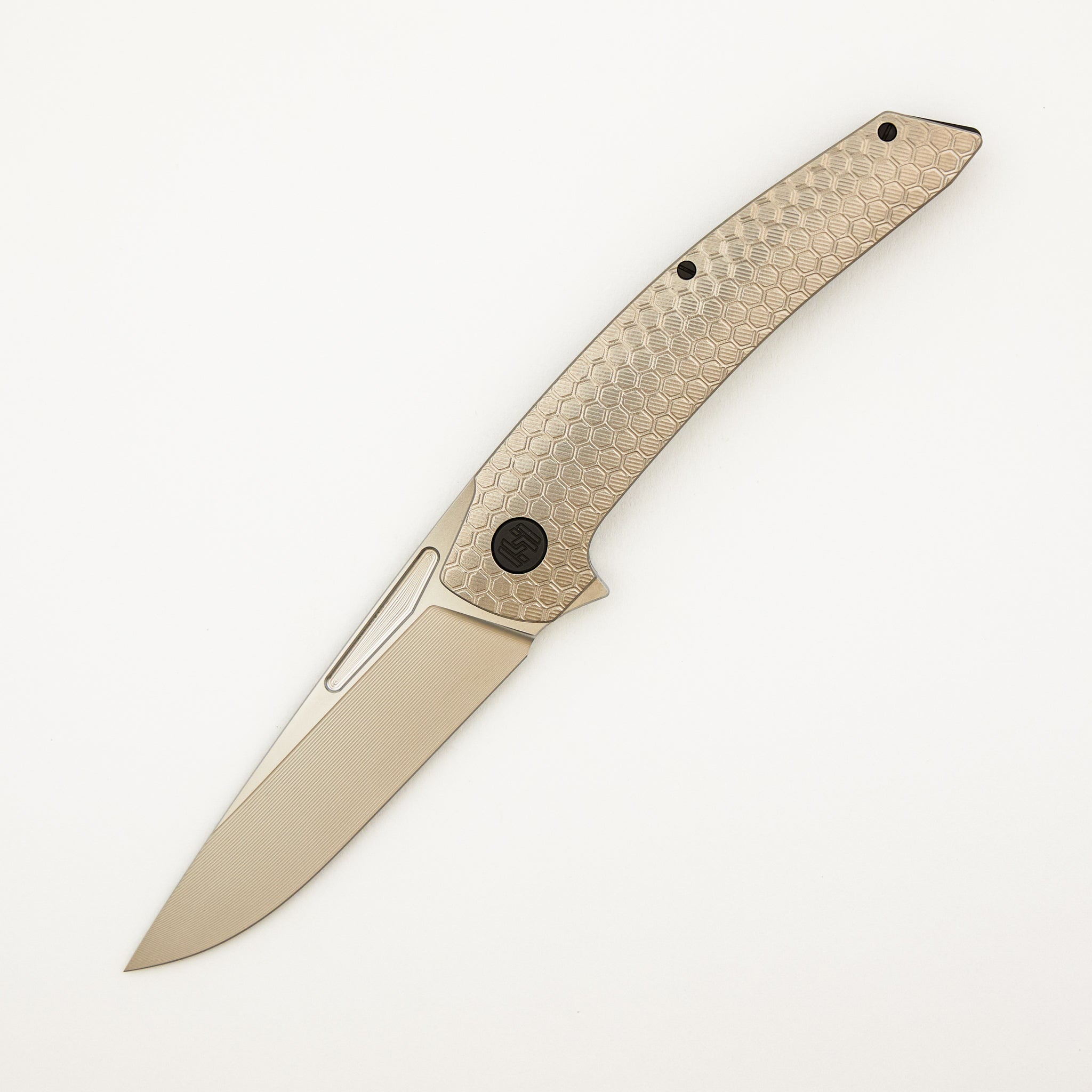 Model T Gen. 2 - Titanium Handle W/ Honeycomb Milling - RWL-34 Blade - Black Accents