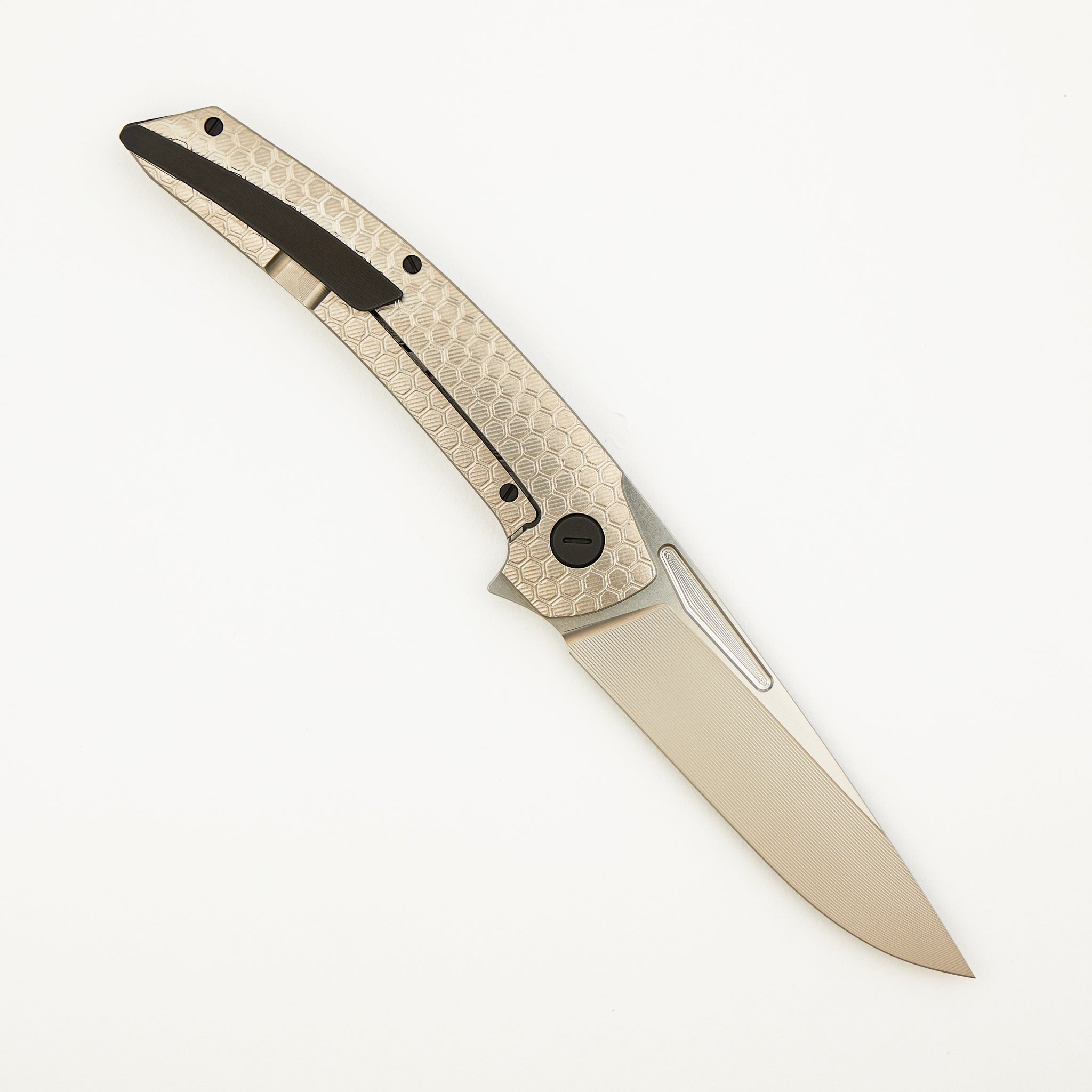 Model T Gen. 2 - Titanium Handle W/ Honeycomb Milling - RWL-34 Blade - Black Accents