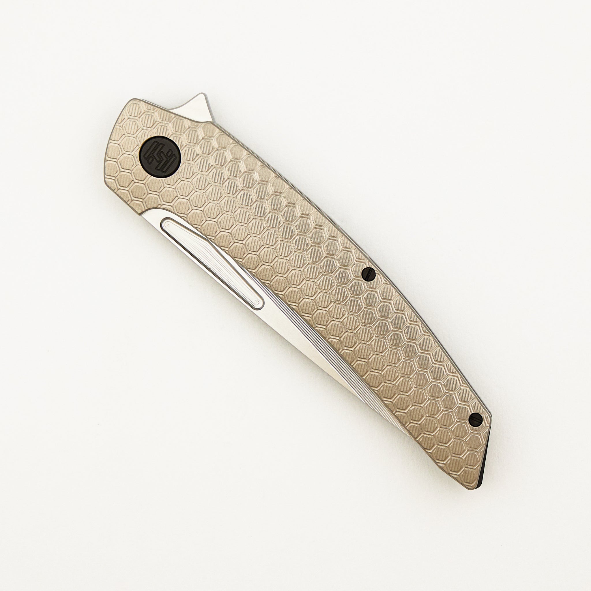 Model T Gen. 2 - Titanium Handle W/ Honeycomb Milling - RWL-34 Blade - Black Accents