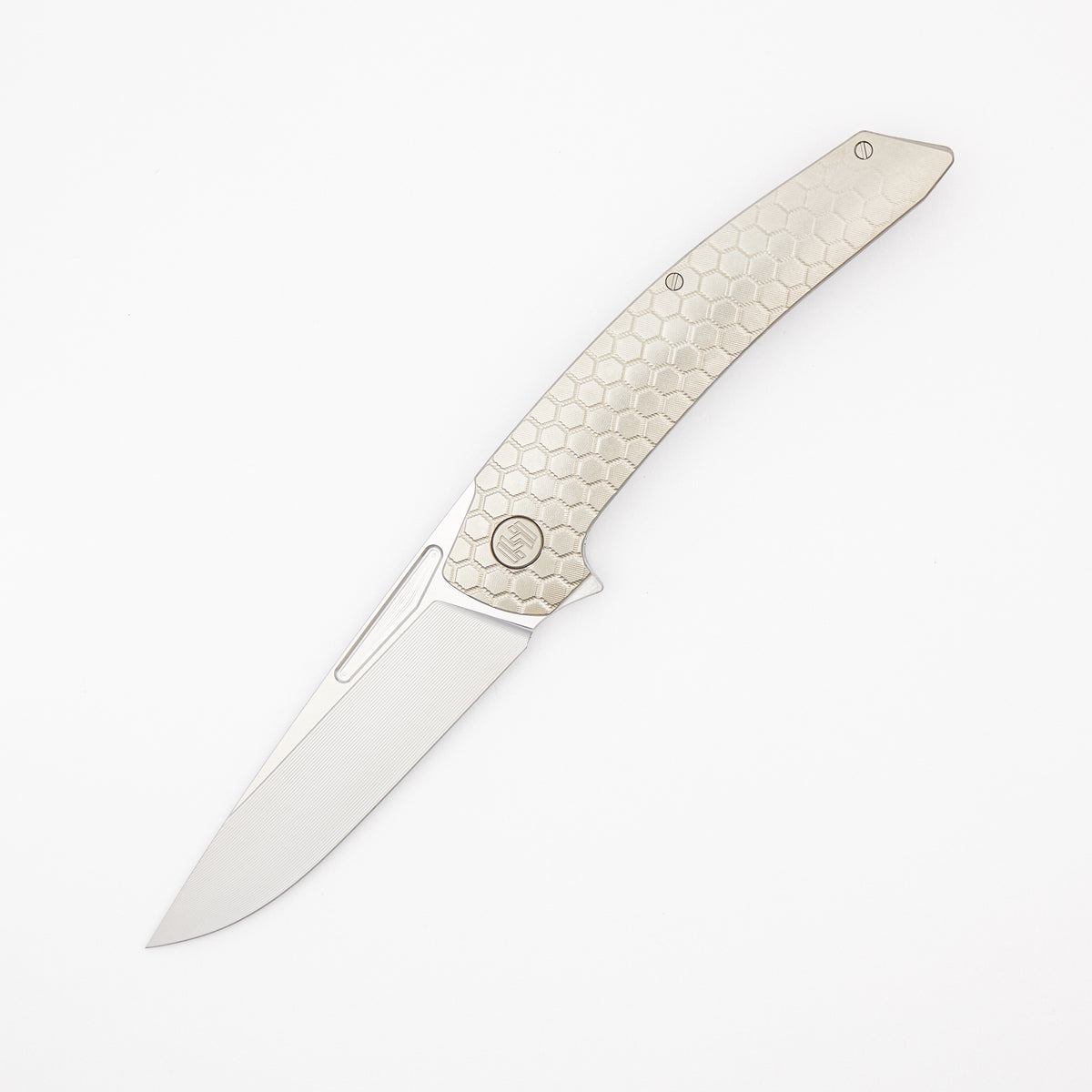 Model T Gen. 2 - Titanium Handle W/ Fade HoneyComb Milling - RWL-34 Blade - Silver Accents