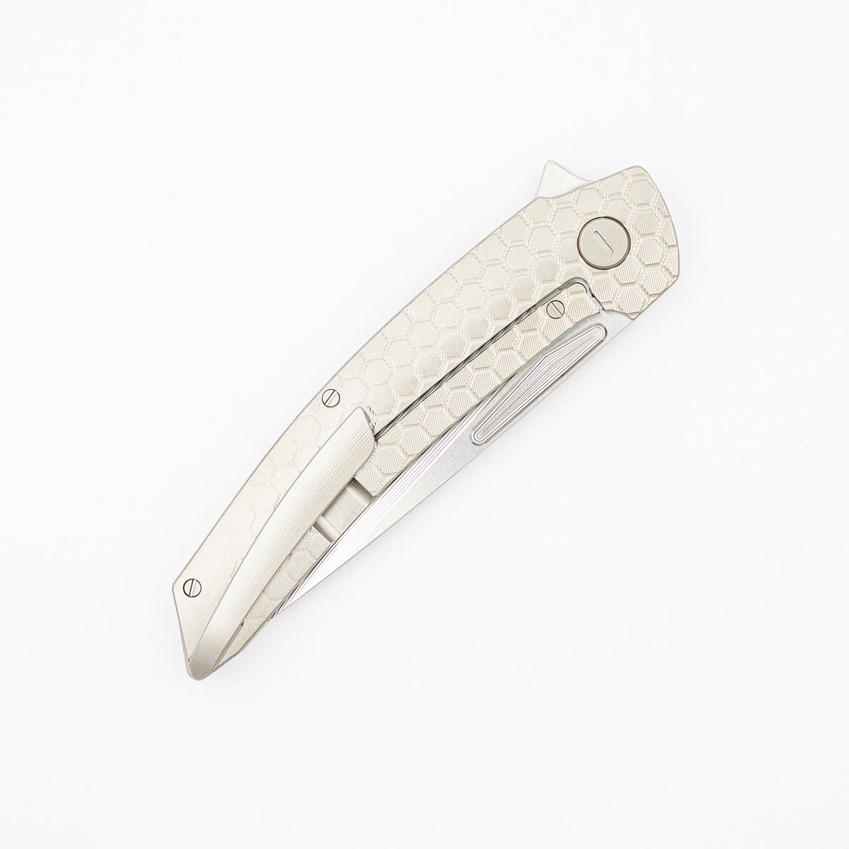 Model T Gen. 2 - Titanium Handle W/ Fade HoneyComb Milling - RWL-34 Blade - Silver Accents