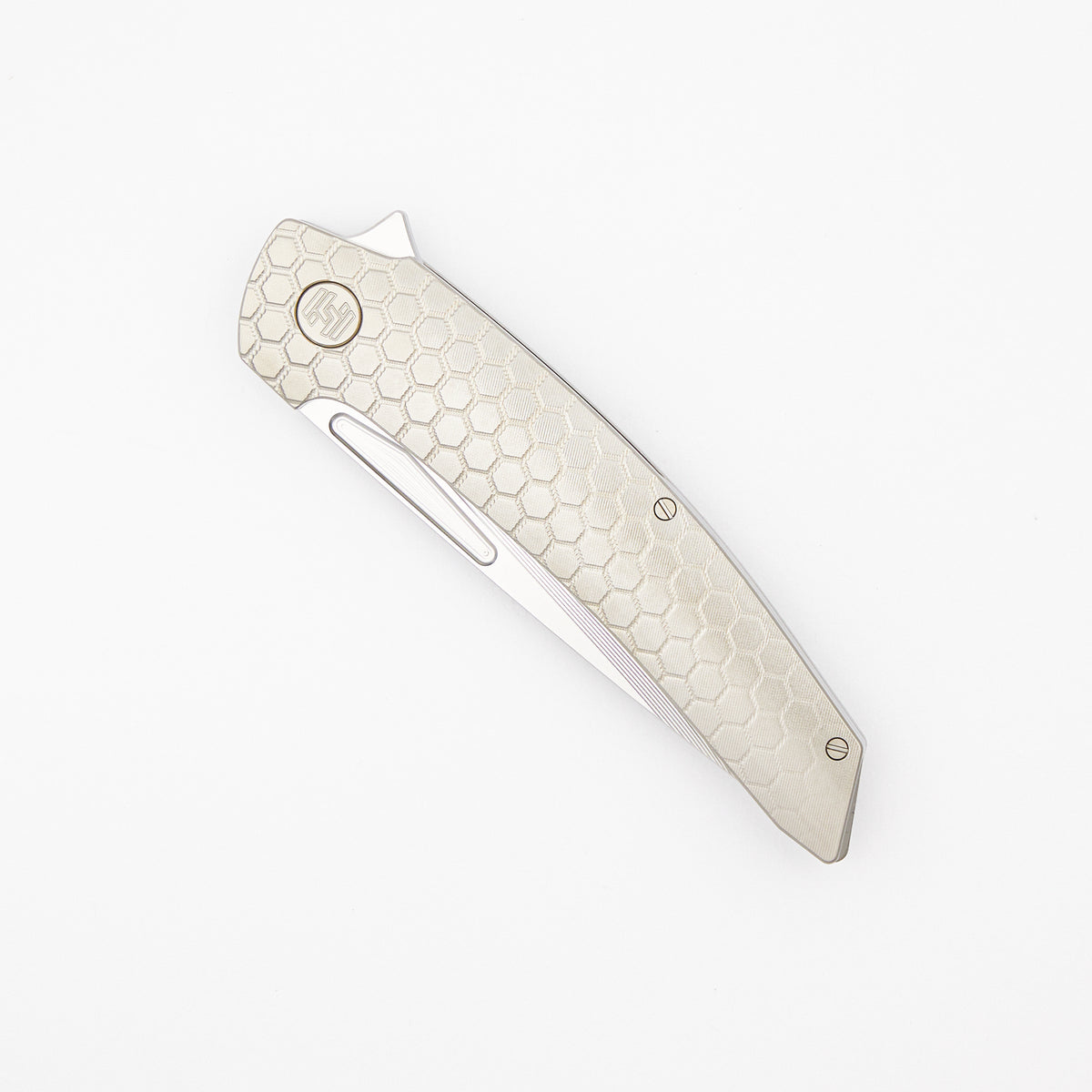 Model T Gen. 2 - Titanium Handle W/ Fade HoneyComb Milling - RWL-34 Blade - Silver Accents