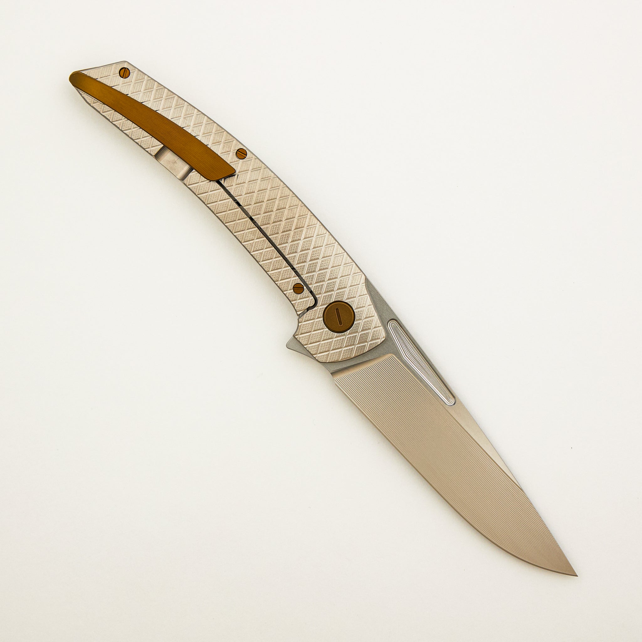 Model T Gen. 2 - Titanium Handle W/ Salmiakki Milling - RWL-34 Blade - Bronze Accents