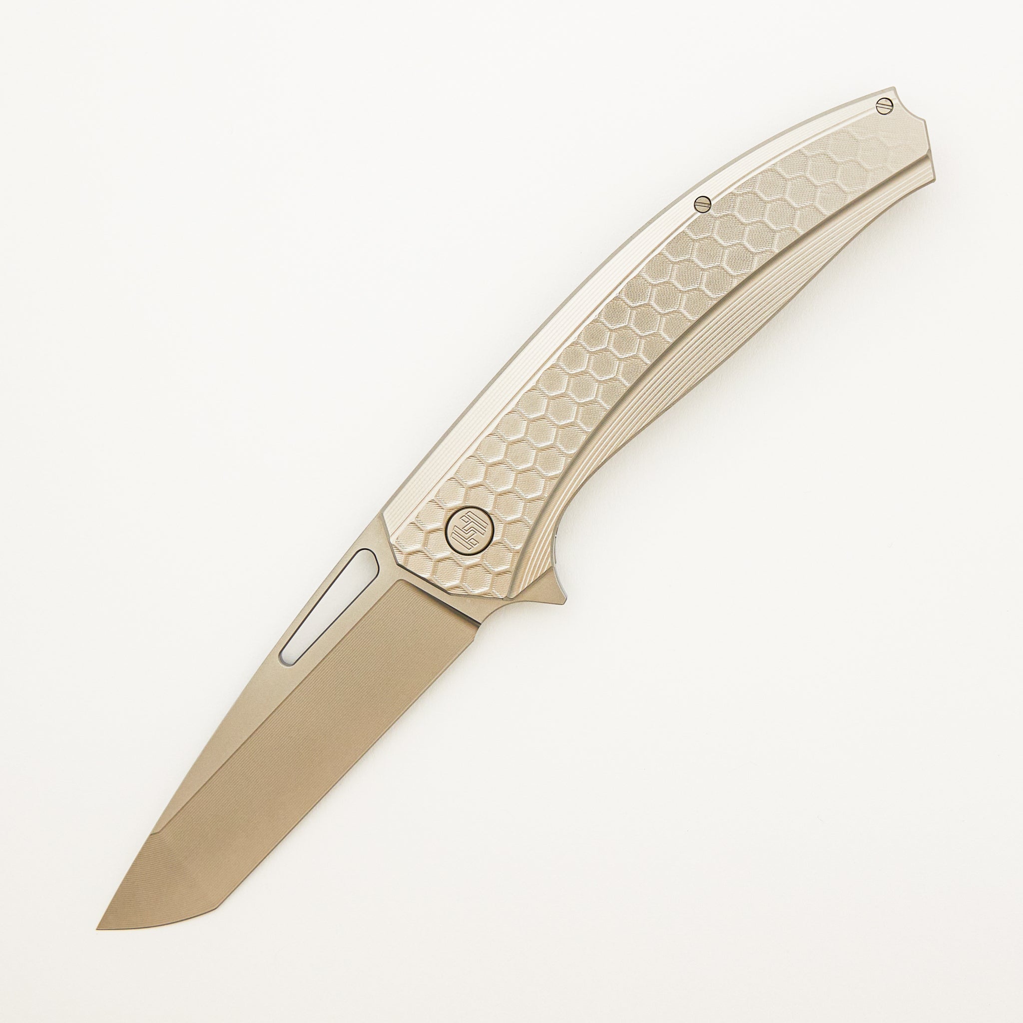 Veli - Titanium Handle W/ Honeycomb Milling - RWL-34 Blade - Blasted Accents
