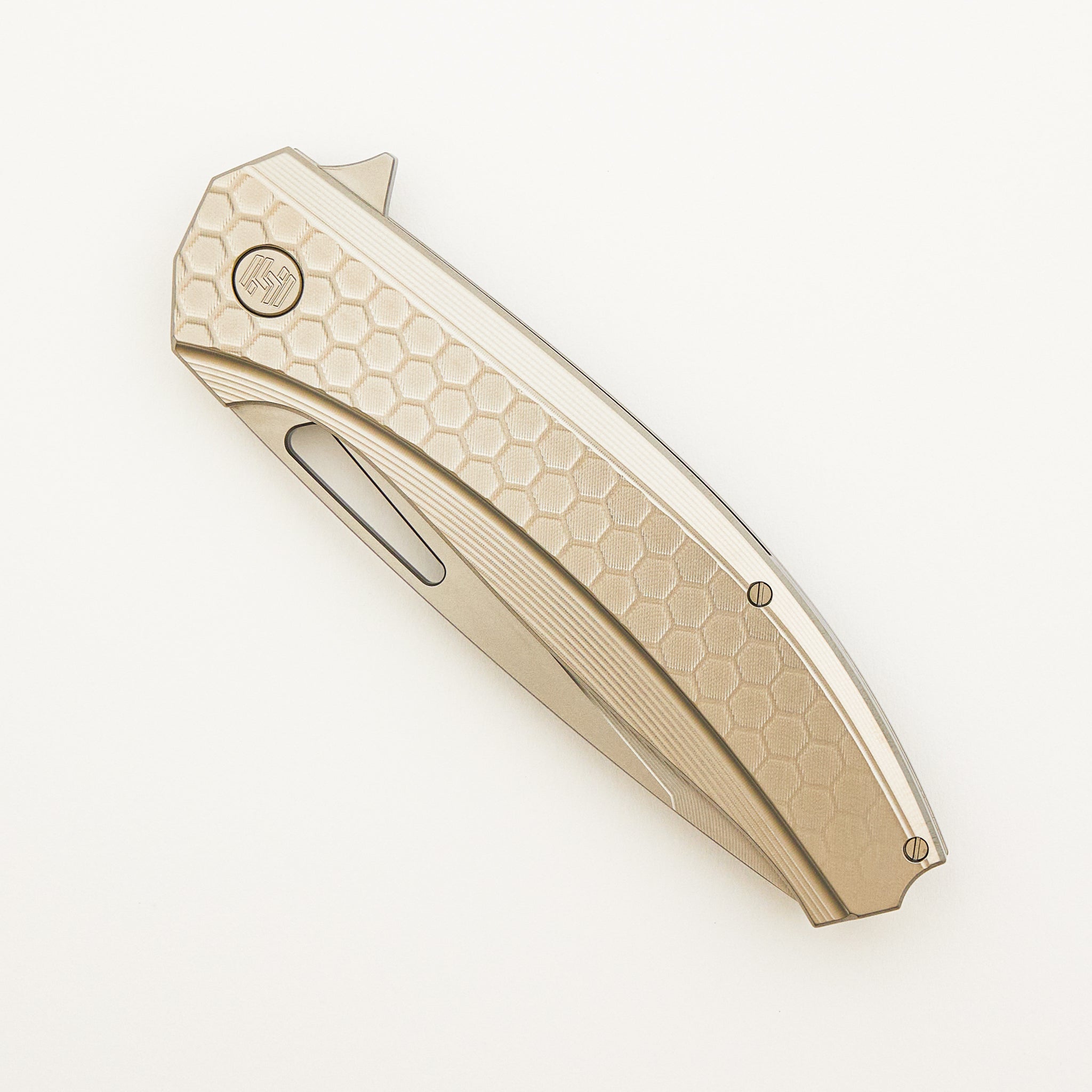 Veli - Titanium Handle W/ Honeycomb Milling - RWL-34 Blade - Blasted Accents