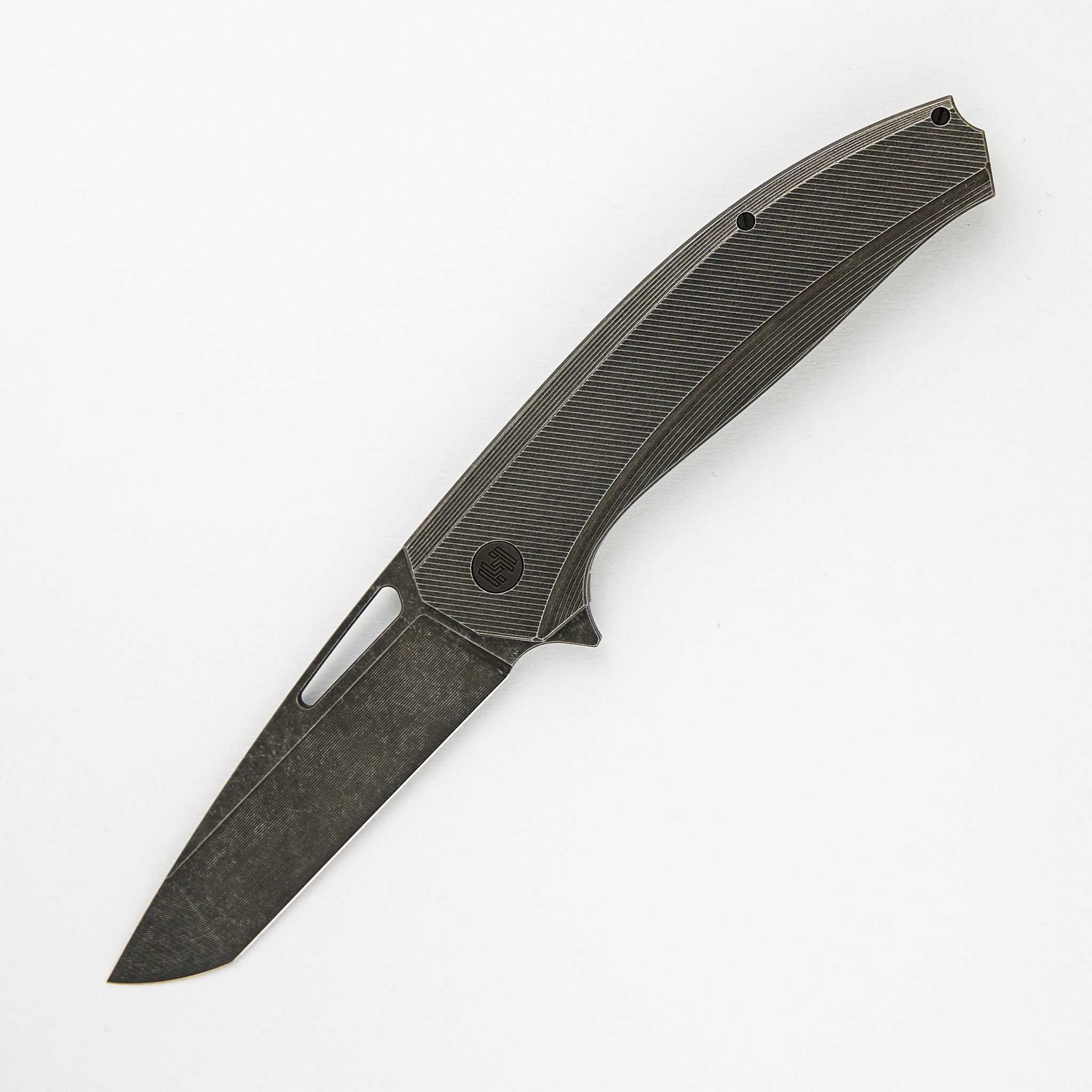 Hog House Knives Veli – Dark Stonewashed Textured Titanium Handle – RWL-34 Blade – Black Titanium Hardware