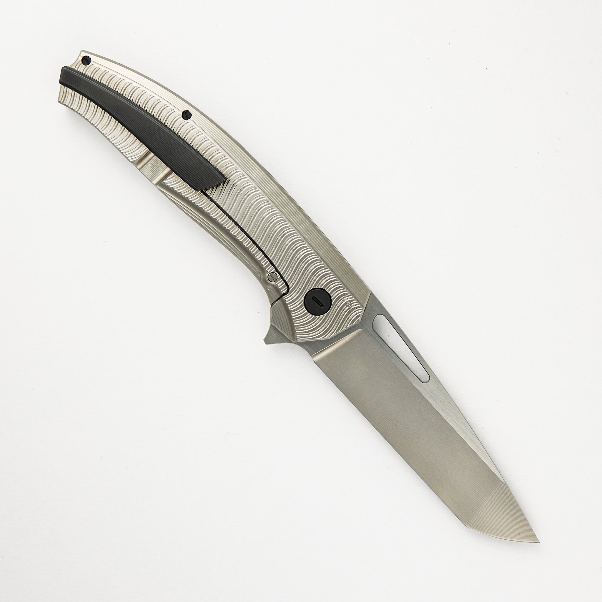 Veli – Textured Titanium Handle – RWL-34 Blade – Black Titanium Hardware