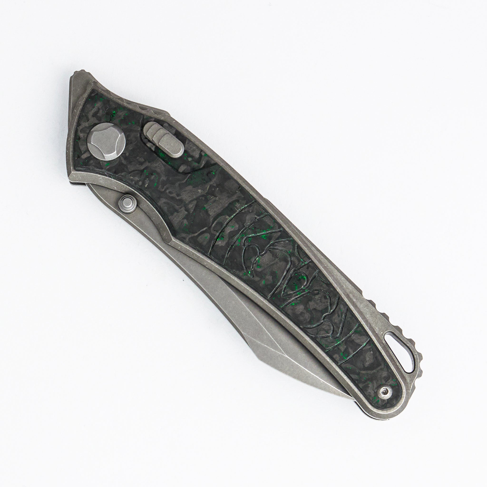 Talon - Brightwashed Titanium/Green TechnoCarbo Handle - M390 Blade