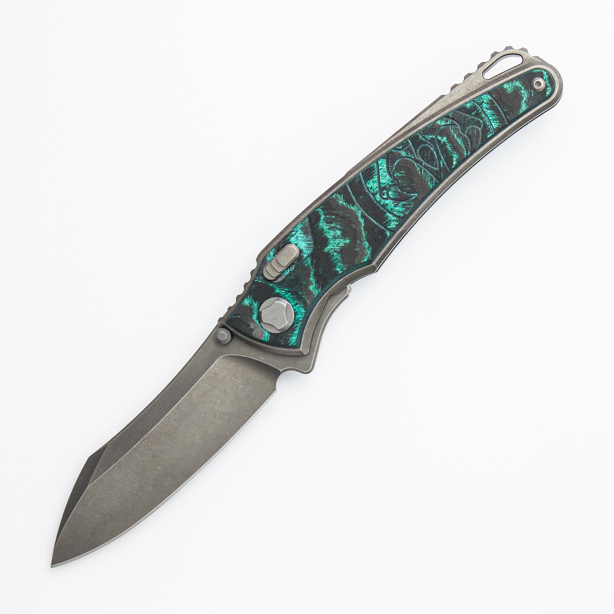 Talon - Brightwashed Titanium/Linear Teal CarboTi Handle - M390 Blade