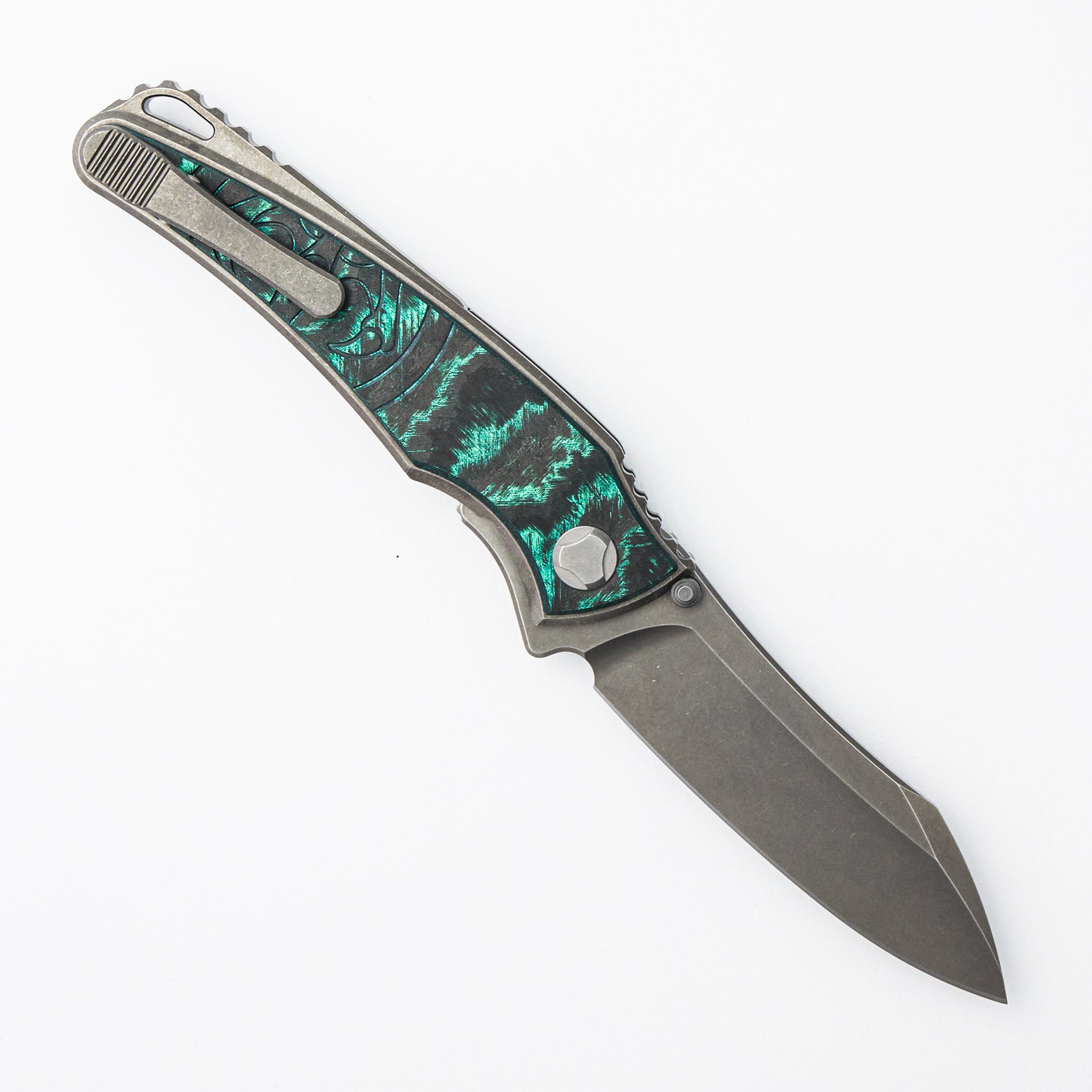 Talon - Brightwashed Titanium/Linear Teal CarboTi Handle - M390 Blade