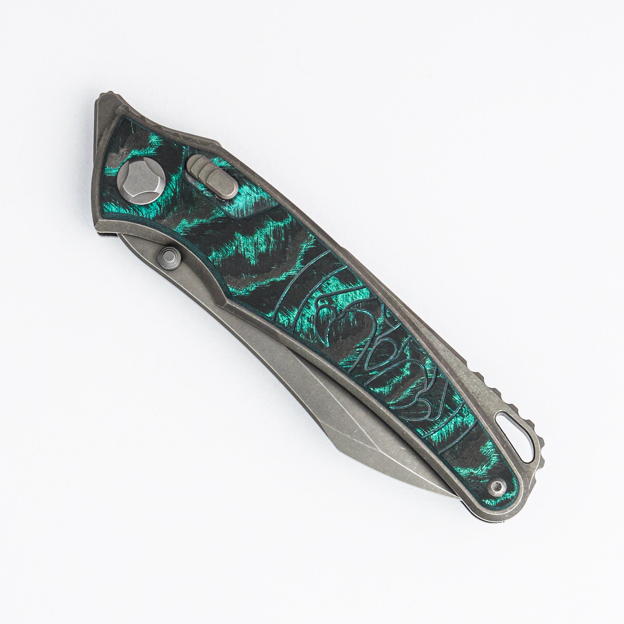 Talon - Brightwashed Titanium/Linear Teal CarboTi Handle - M390 Blade