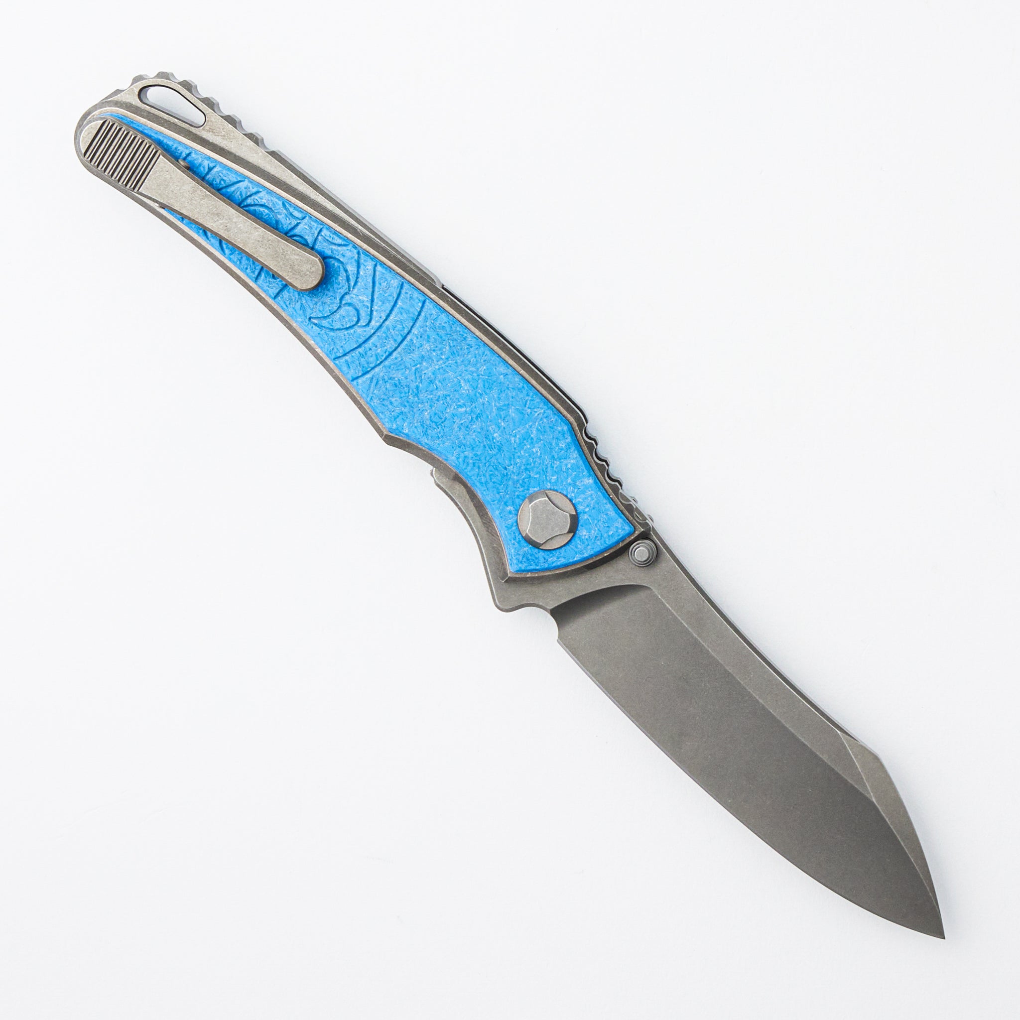 Talon - Brightwashed Titanium/Ocean Blue Glass Handle - M390 Blade