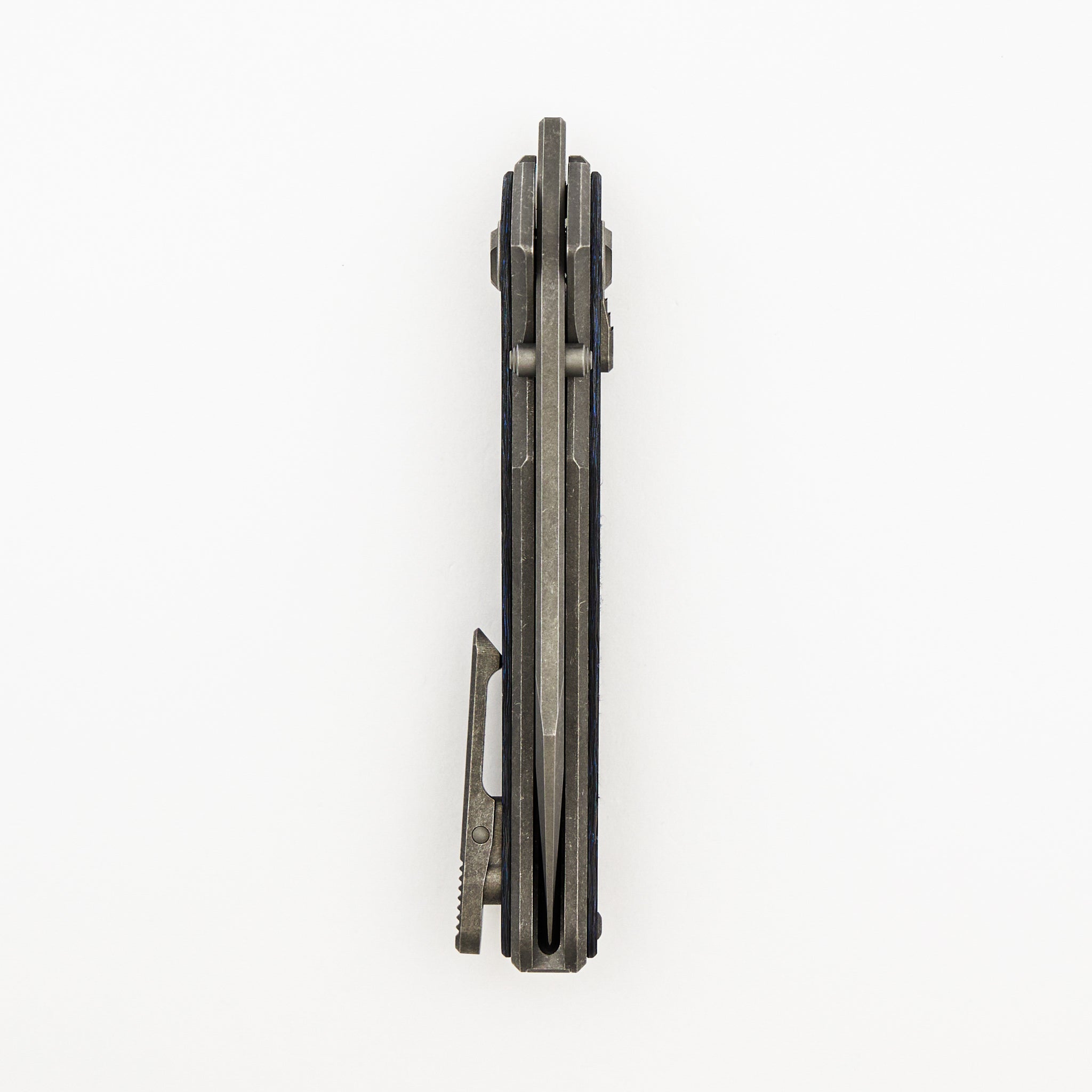 Talon - Tumbled Titanium/Blue TechnoCarbo Handle - M390 Blade