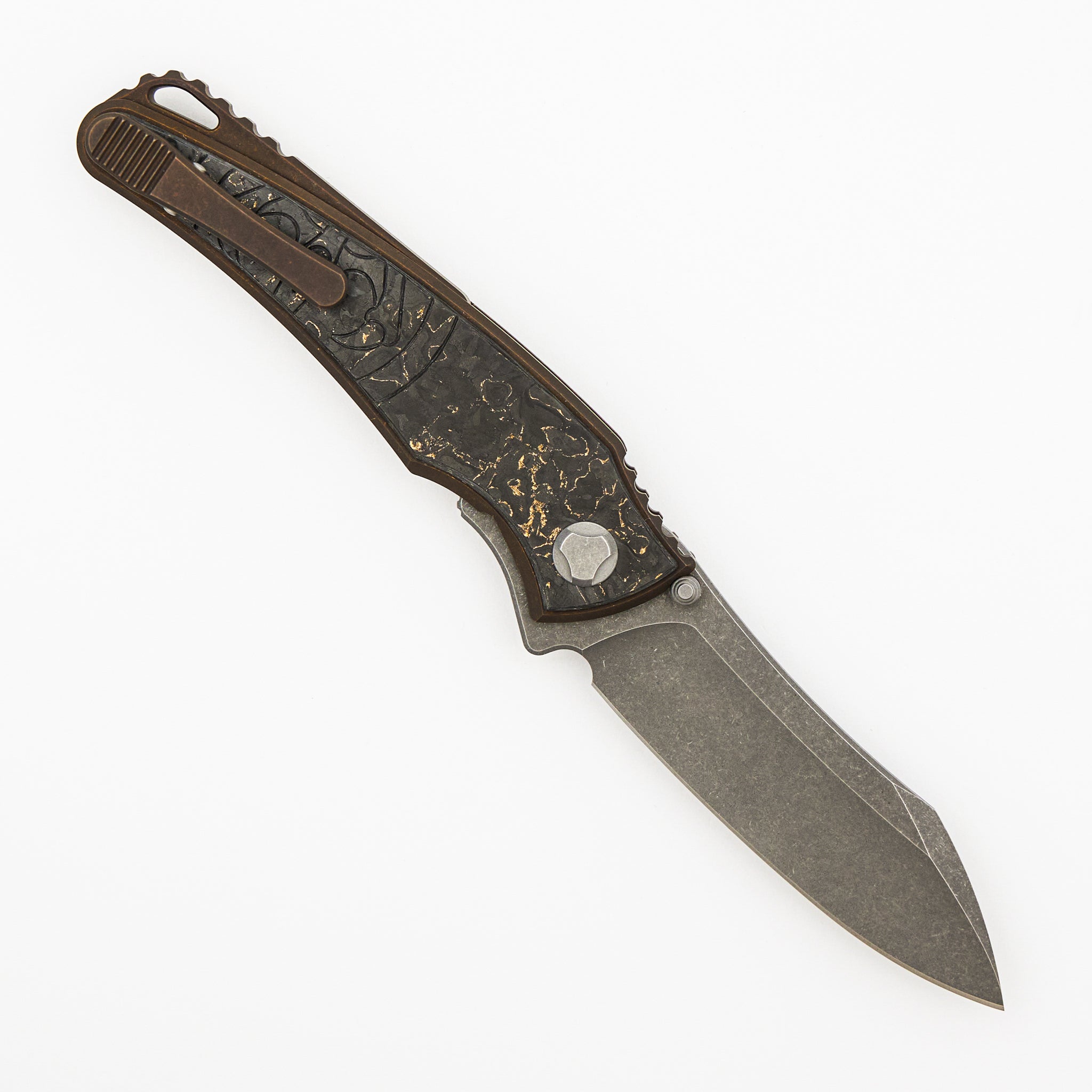 Talon - Tumbled Titanium/Bronze TechnoCarbo Handle - M390 Blade