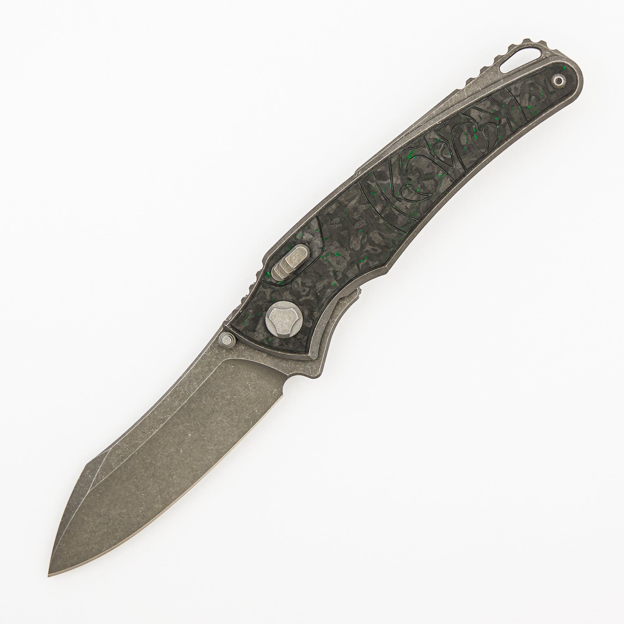 Talon - Tumbled Titanium/Green TechnoCarbo Handle - M390 Blade