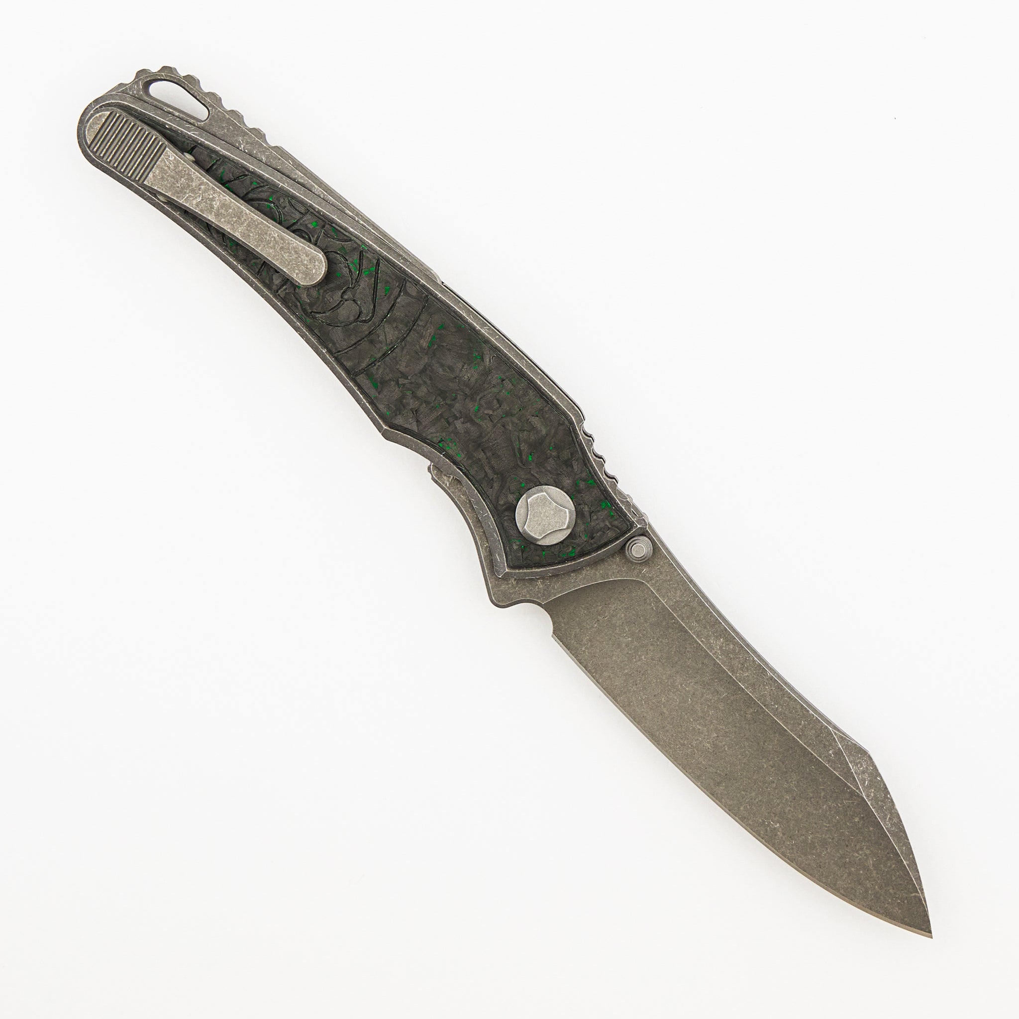 Talon - Tumbled Titanium/Green TechnoCarbo Handle - M390 Blade