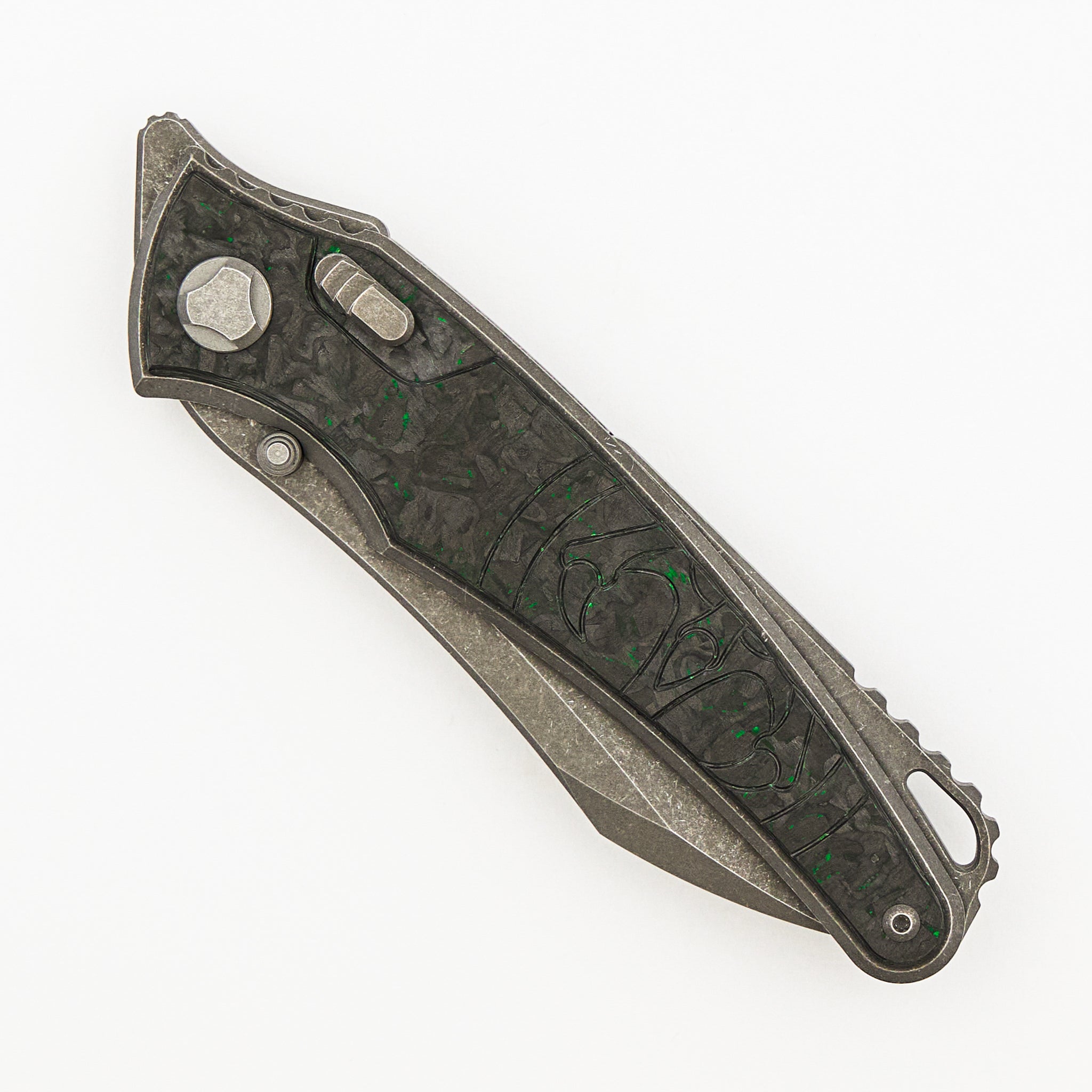 Talon - Tumbled Titanium/Green TechnoCarbo Handle - M390 Blade