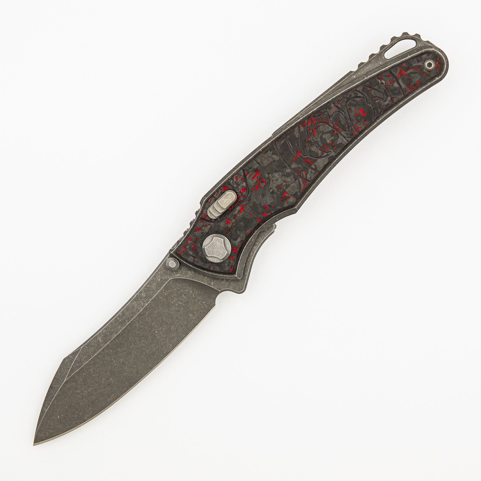 Talon - Tumbled Titanium/Red TechnoCarbo Handle - M390 Blade