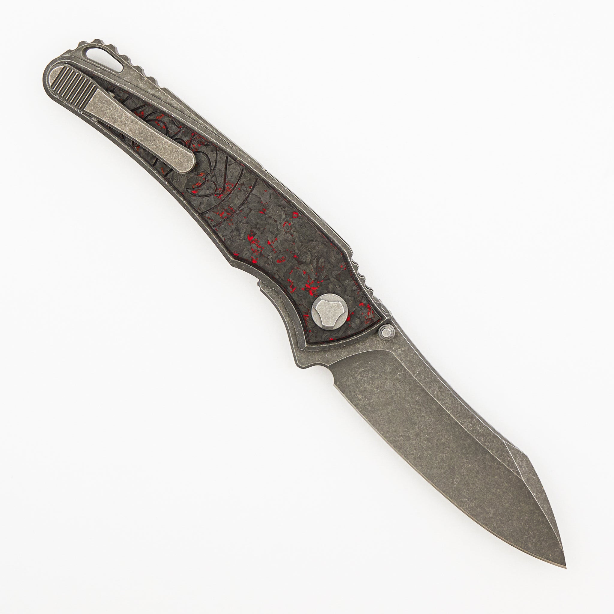 Talon - Tumbled Titanium/Red TechnoCarbo Handle - M390 Blade