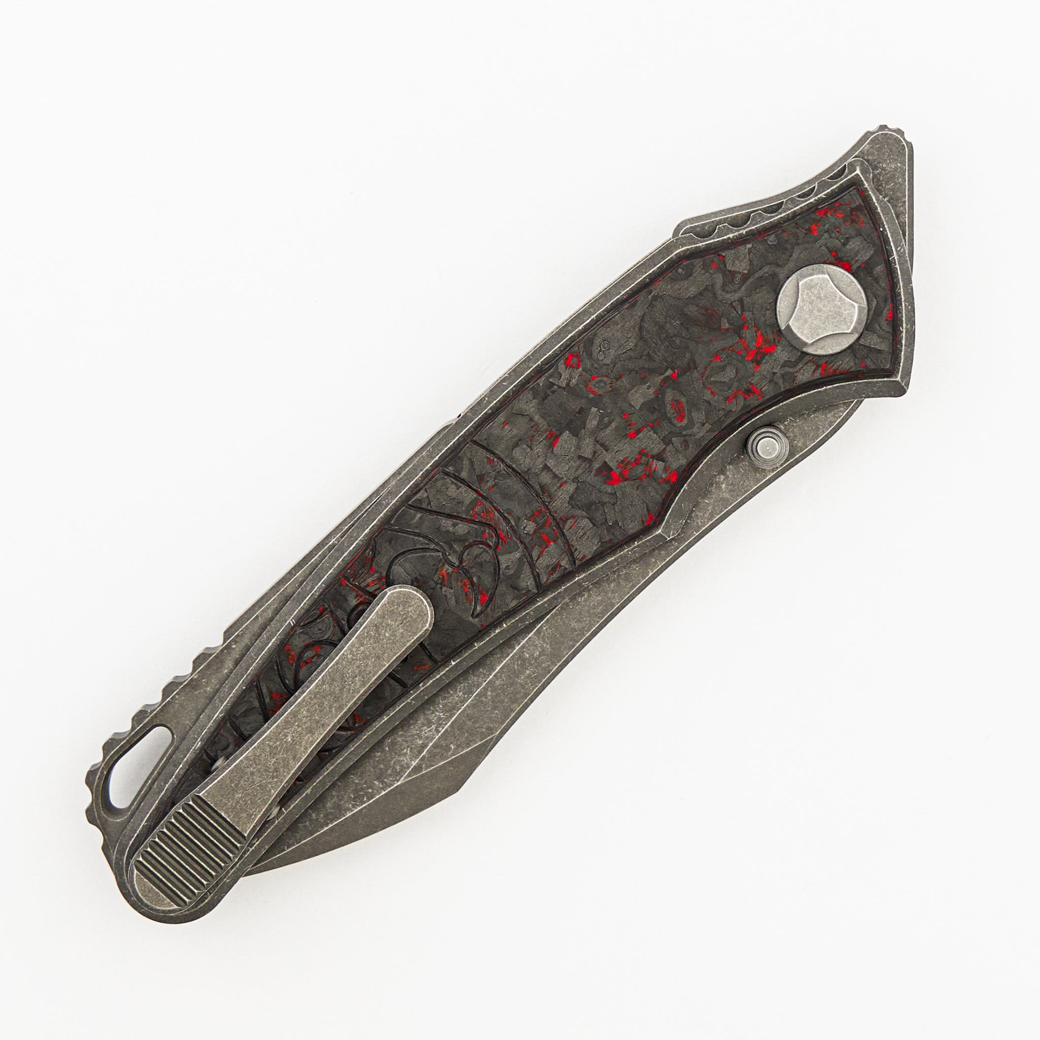 Talon - Tumbled Titanium/Red TechnoCarbo Handle - M390 Blade