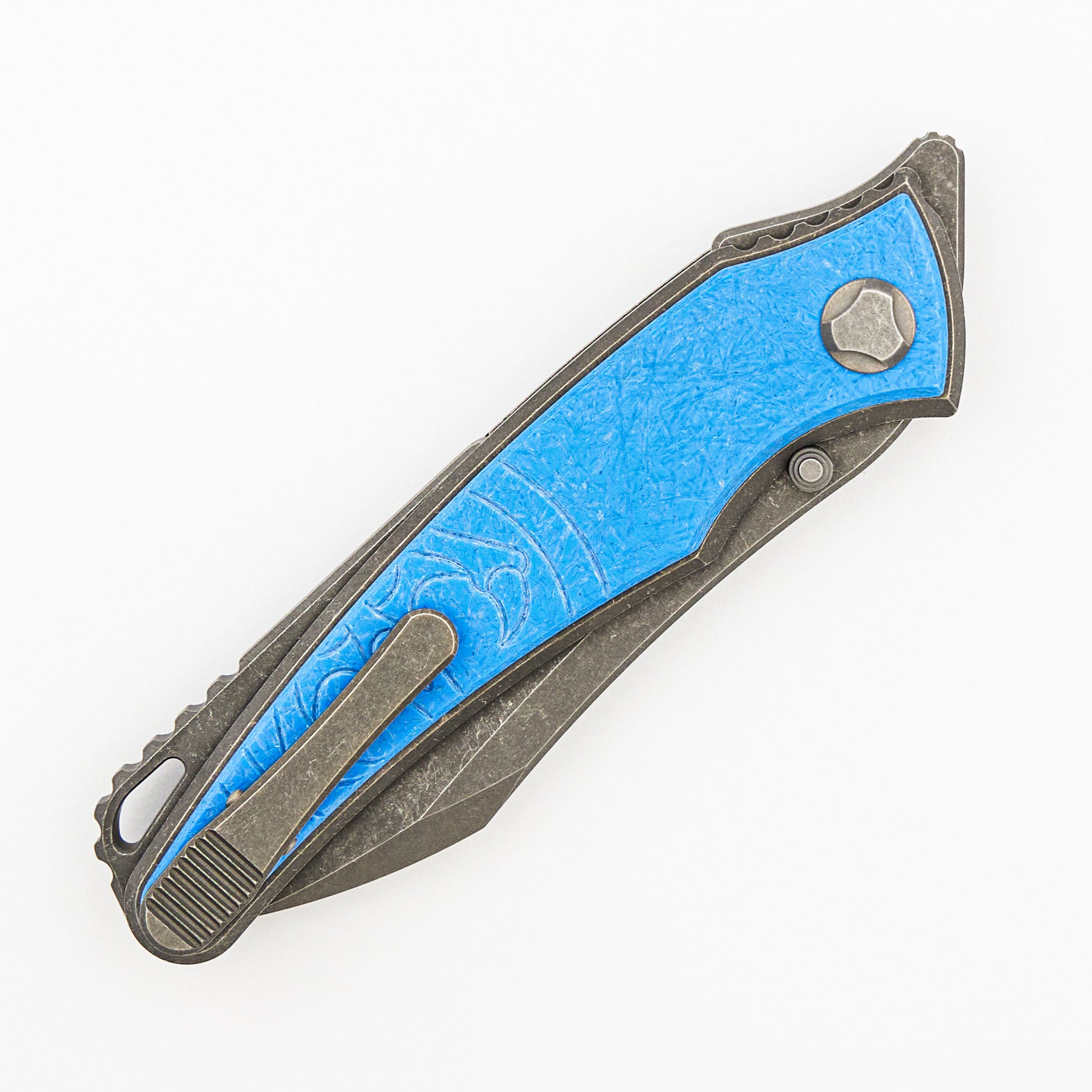 Talon - Tumbled Titanium/Ocean Blue Glass Handle - M390 Blade