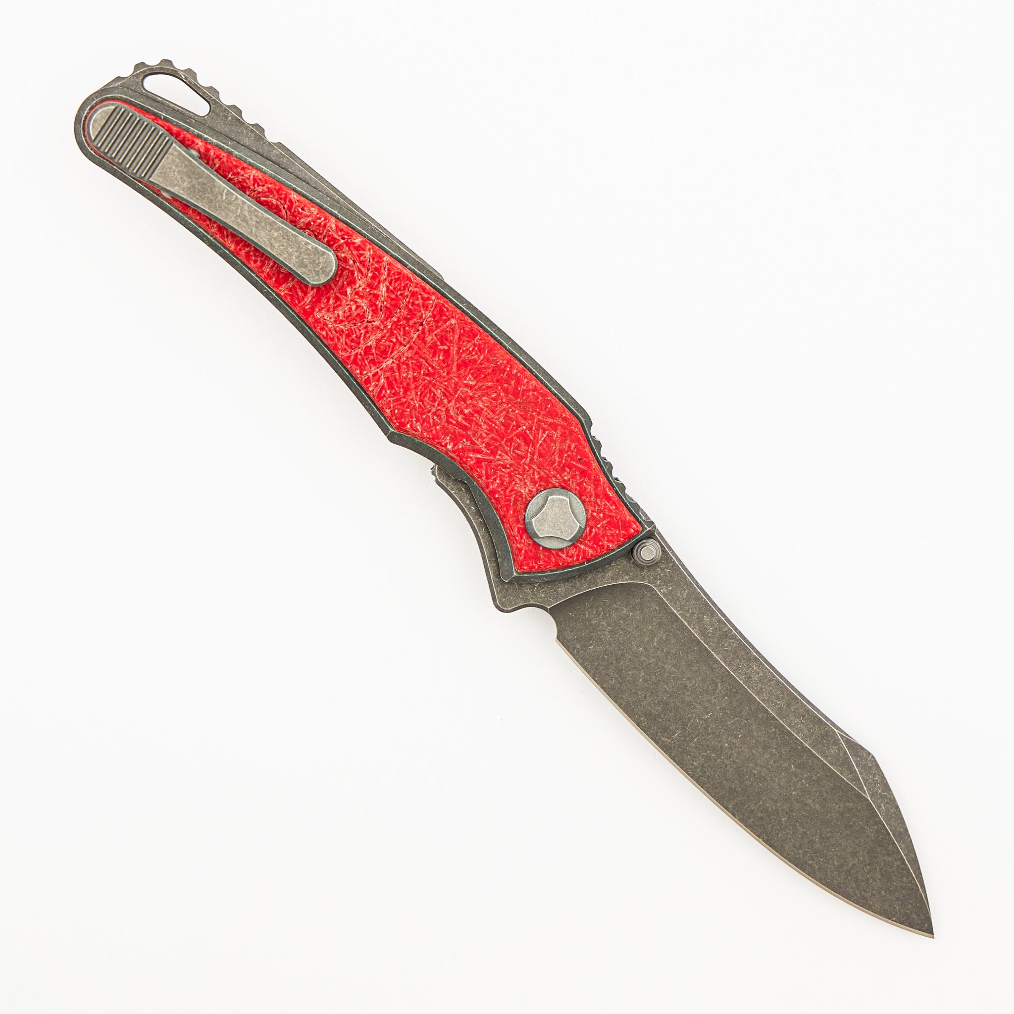 Talon - Tumbled Titanium/Pulse Red Glass Handle - M390 Blade